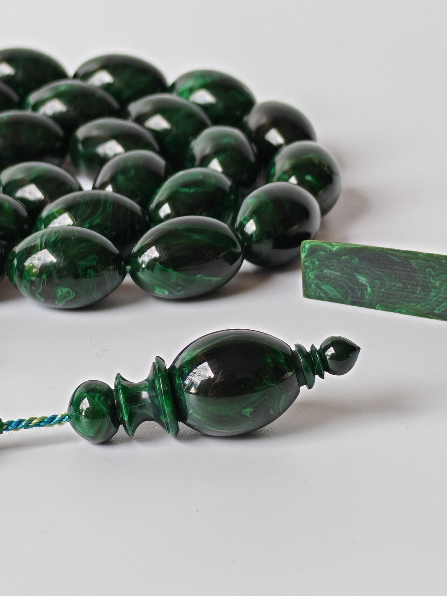Rare Green Bakelite Tasbih – 35 Beads | Crafted by Ata Jaf