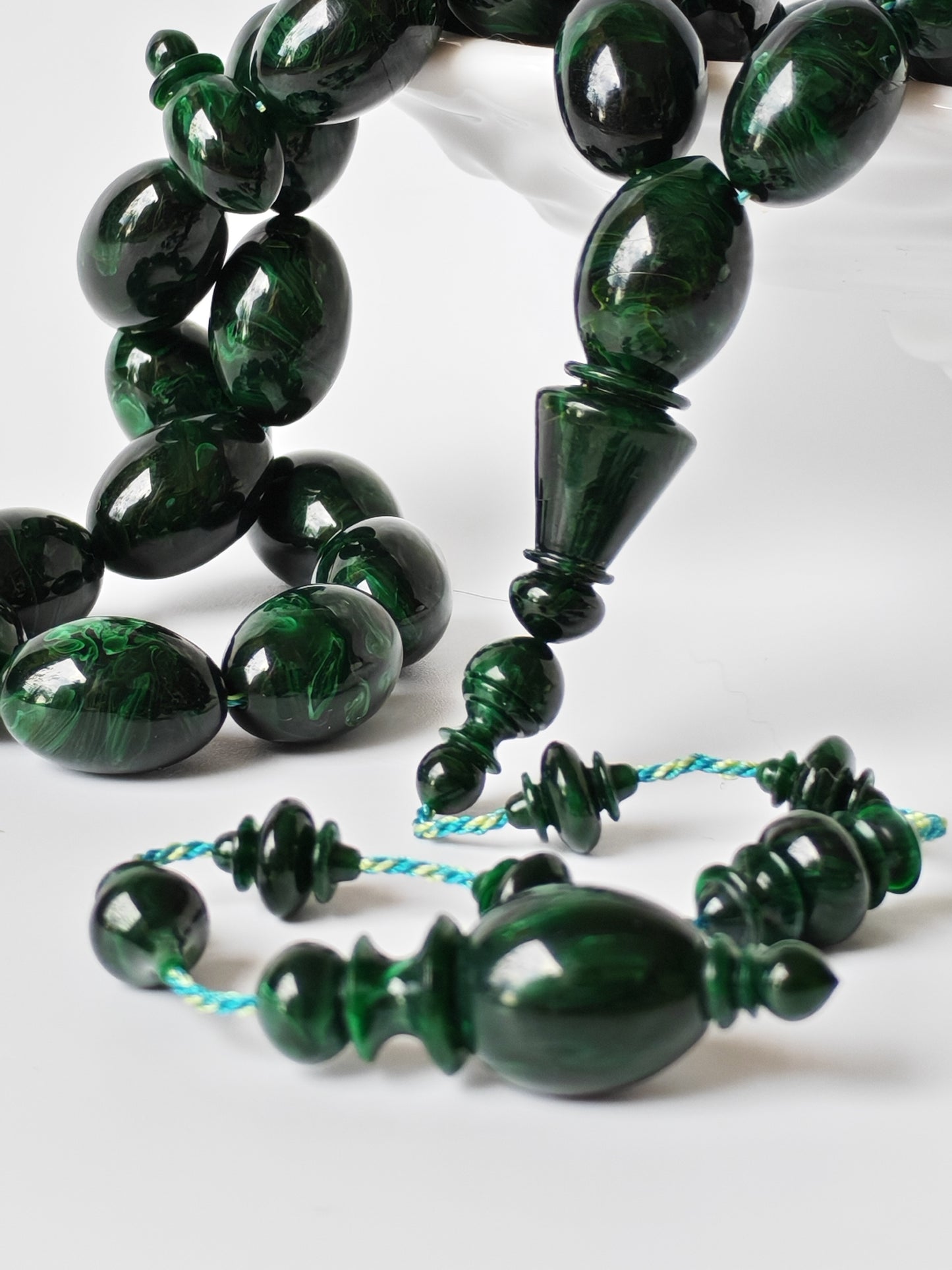 Rare Green Bakelite Tasbih – 35 Beads | Crafted by Ata Jaf