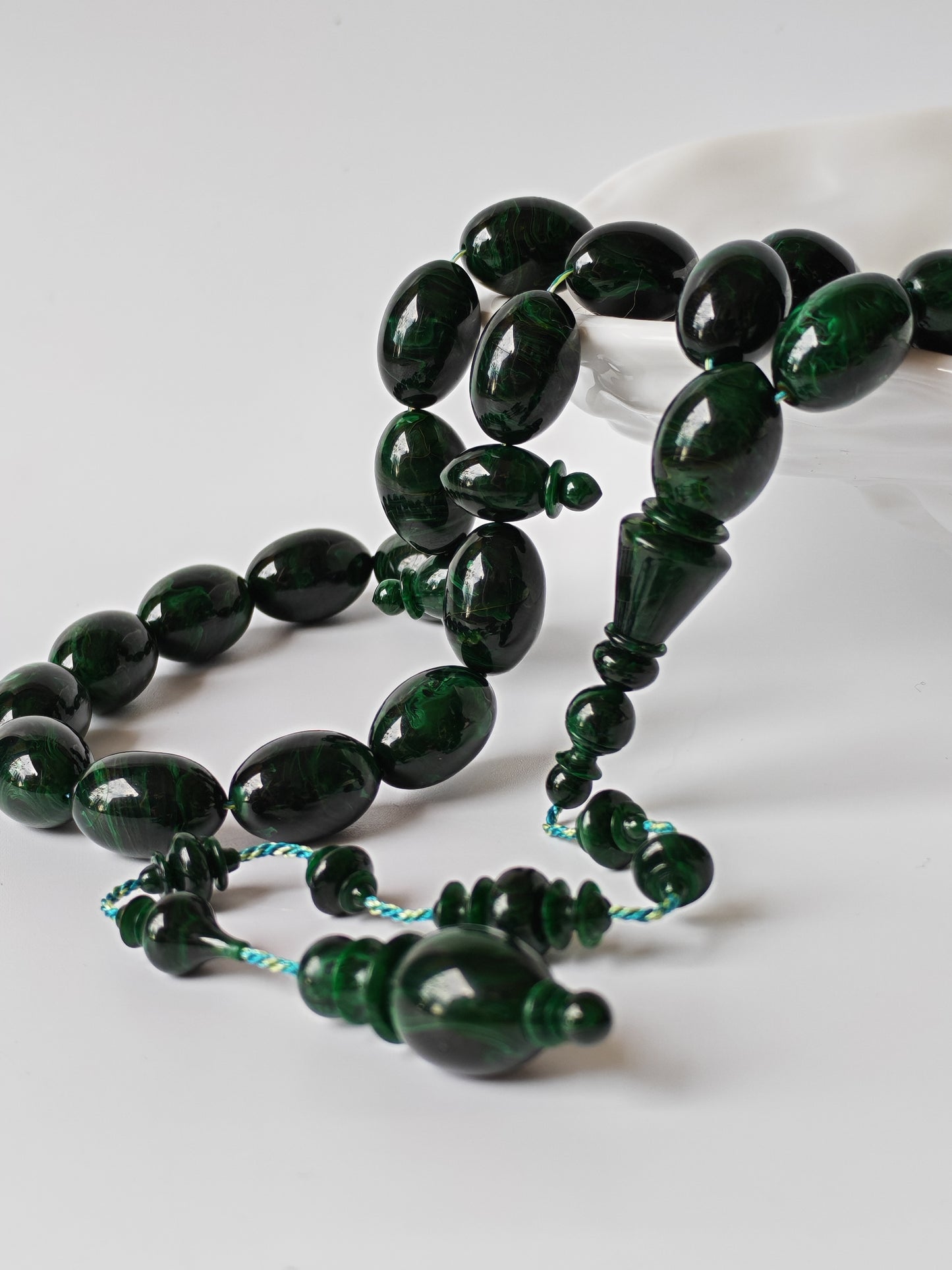 Rare Green Bakelite Tasbih – 35 Beads | Crafted by Ata Jaf