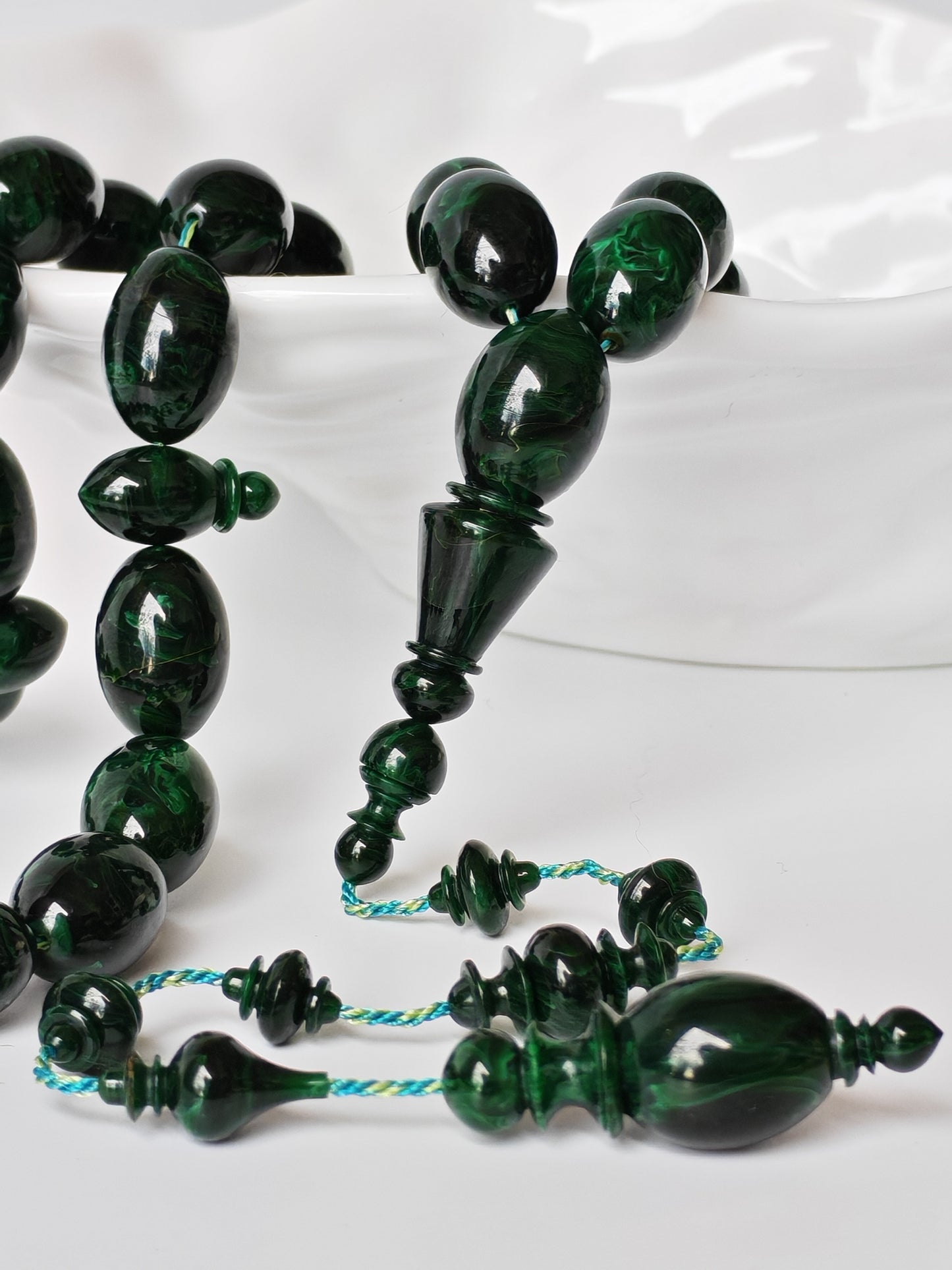Rare Green Bakelite Tasbih – 35 Beads | Crafted by Ata Jaf