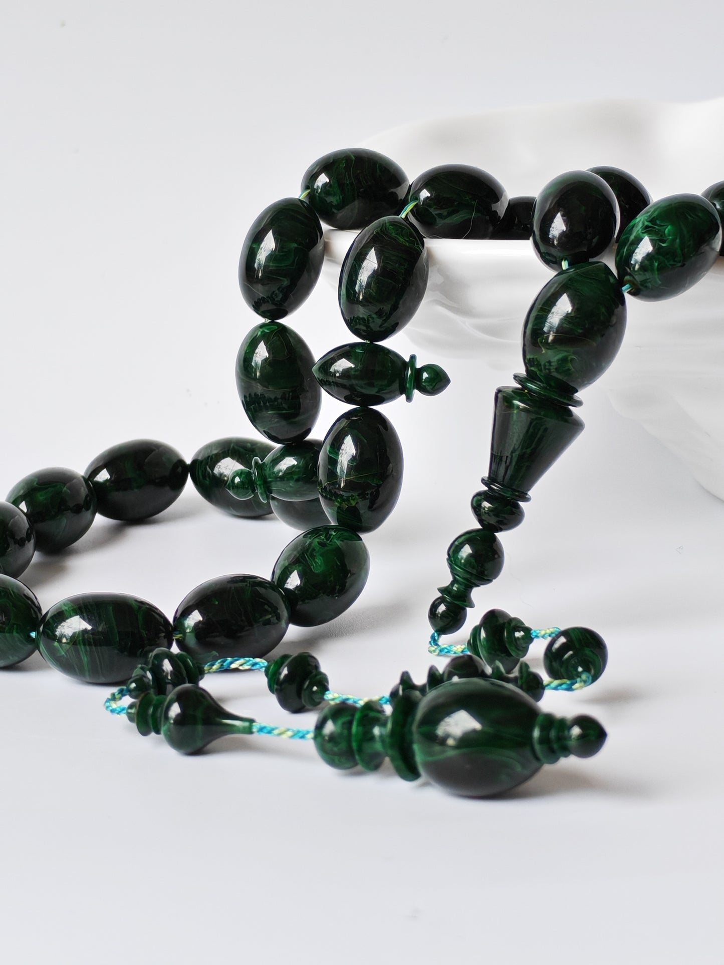 Rare Green Bakelite Tasbih – 35 Beads | Crafted by Ata Jaf