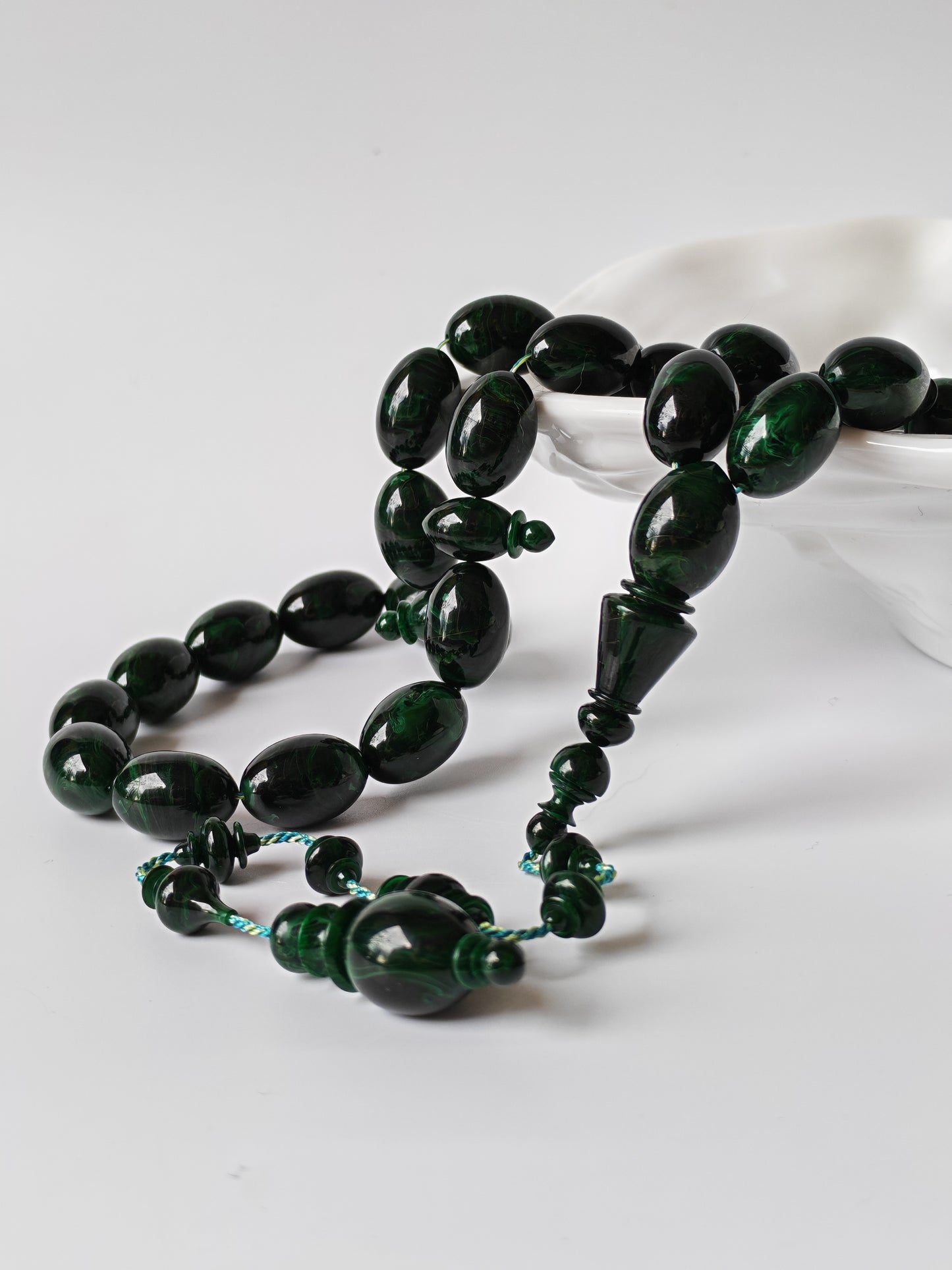 Rare Green Bakelite Tasbih – 35 Beads | Crafted by Ata Jaf