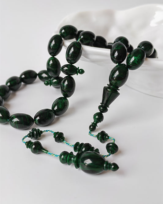 Rare Green Bakelite Tasbih – 35 Beads | Crafted by Ata Jaf