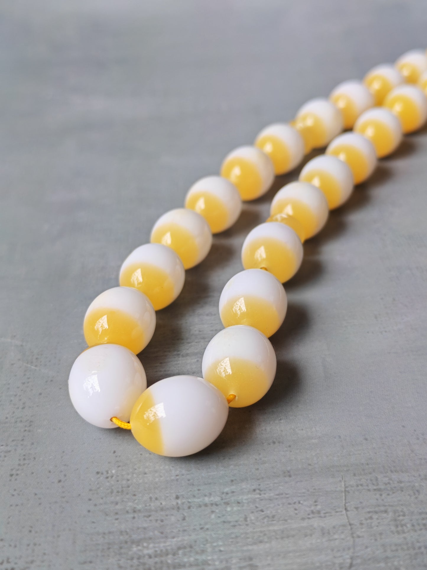 Mahjong Domino Bakelite + Polyester Half Glittering Yellow & Half White Rosary 33 beads