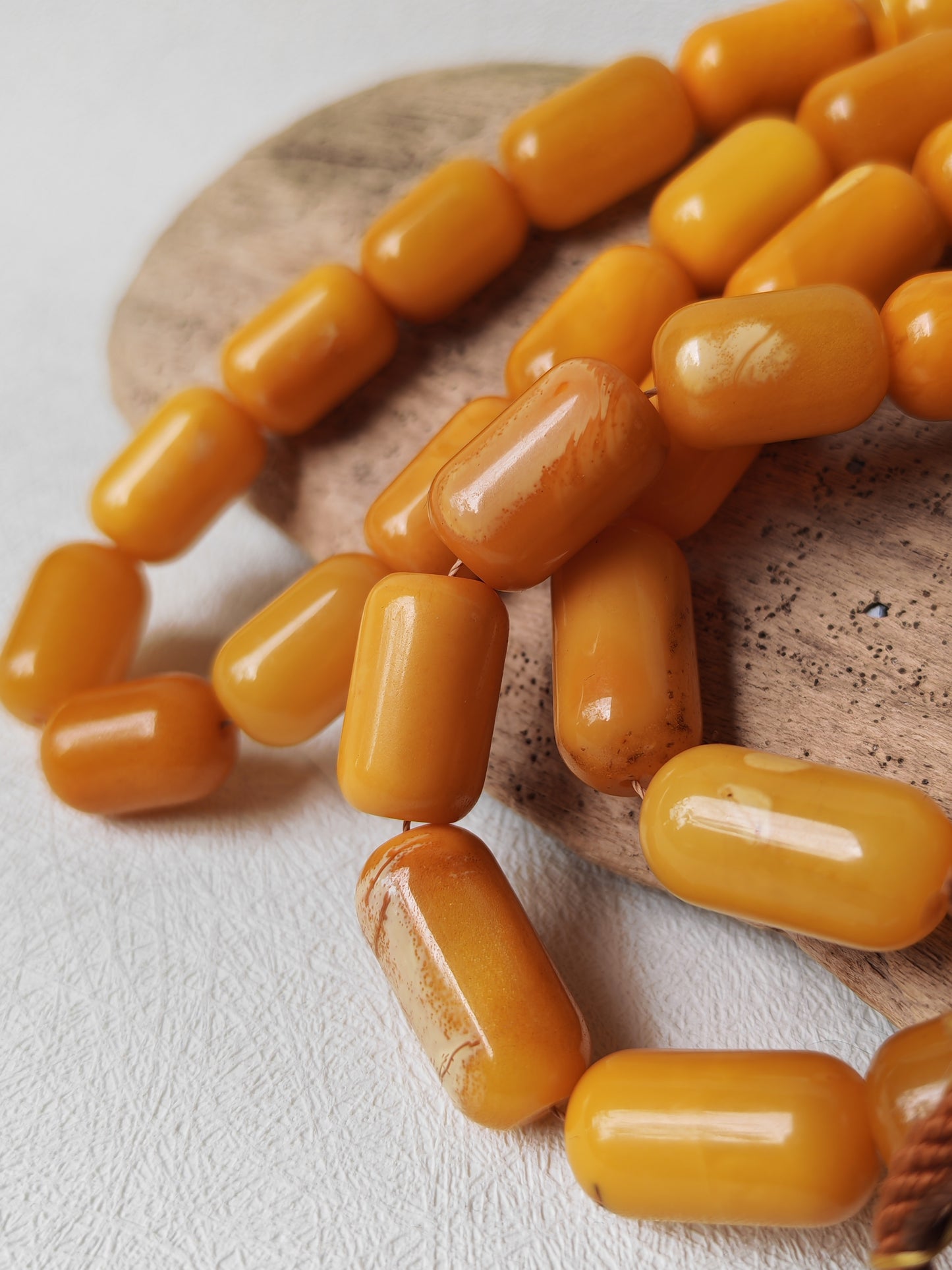 Vintage Natural Aged Barrel Shaped Honey Amber Rosary 41 Beads