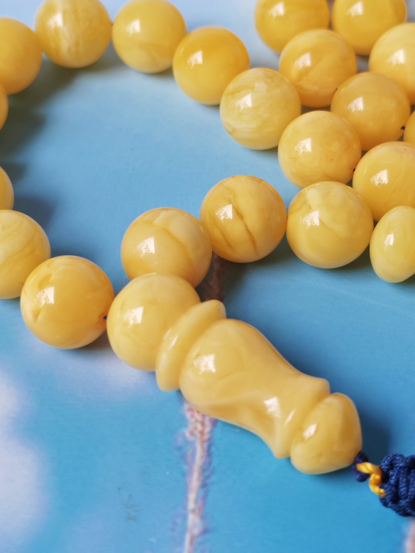 Natural Butterscotch Amber Rosary with Royal White Inclusions 67 Beads