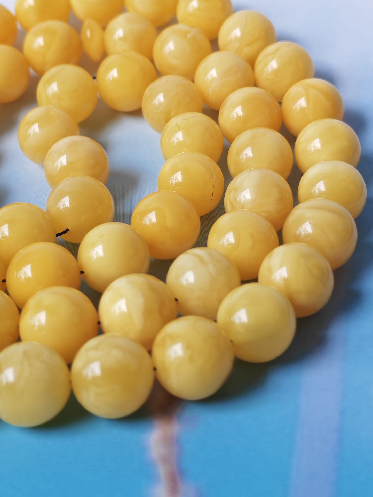 Natural Butterscotch Amber Rosary with Royal White Inclusions 67 Beads
