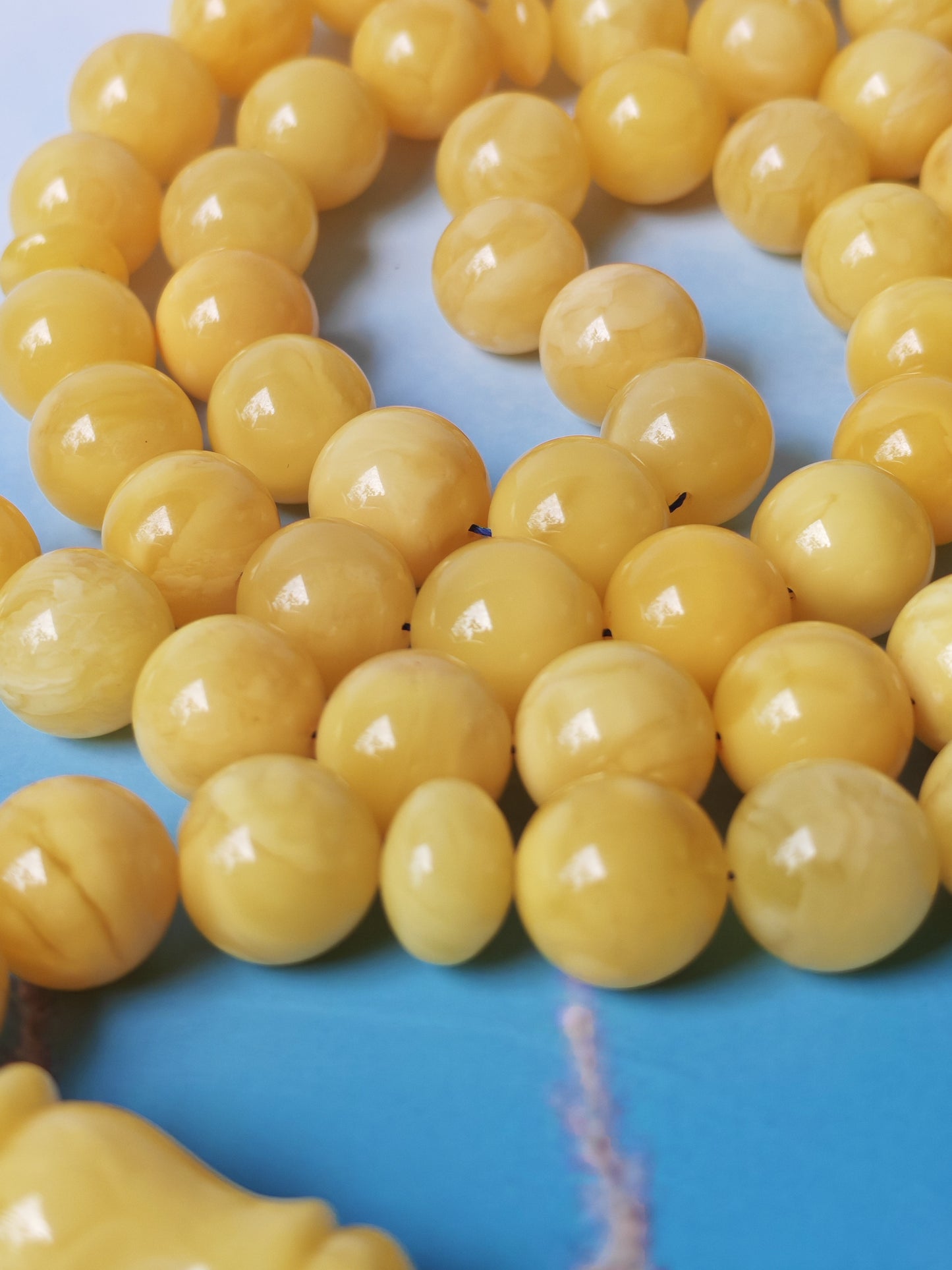 Natural Butterscotch Amber Rosary with Royal White Inclusions 67 Beads