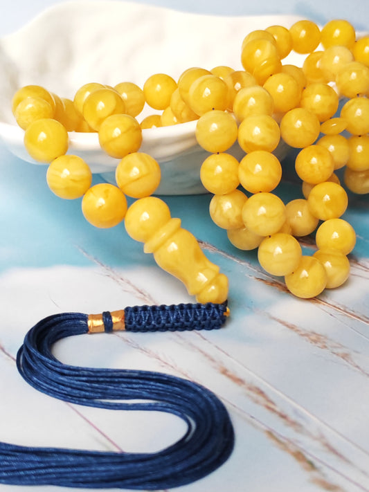 Natural Butterscotch Amber Rosary with Royal White Inclusions 67 Beads