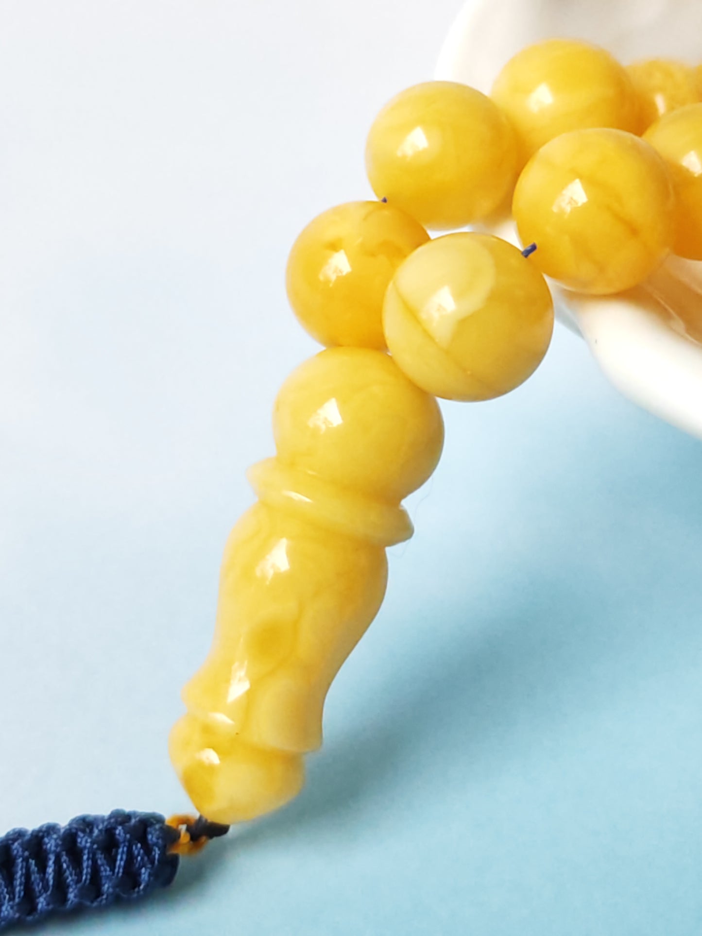 Natural Butterscotch Amber Rosary with Royal White Inclusions 67 Beads