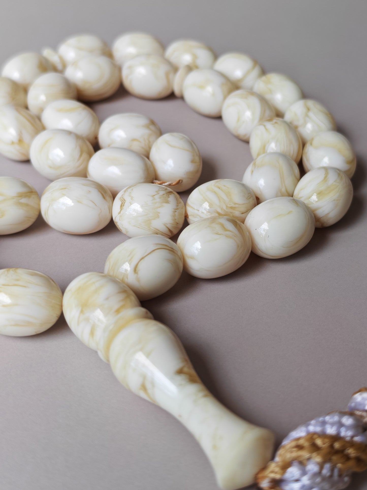 White French Galalith Rosary Tornado 33 Beads