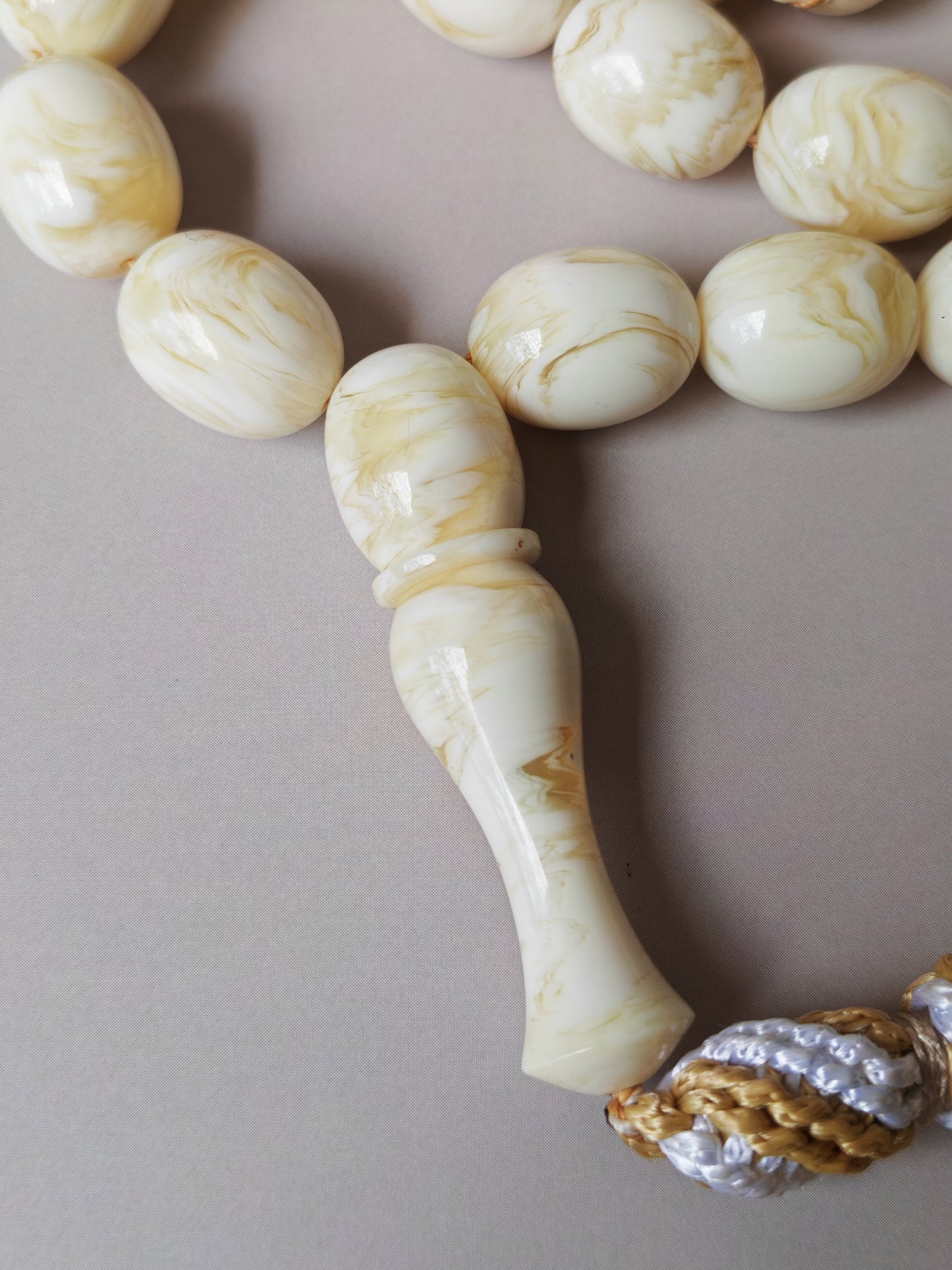 White French Galalith Rosary Tornado 33 Beads
