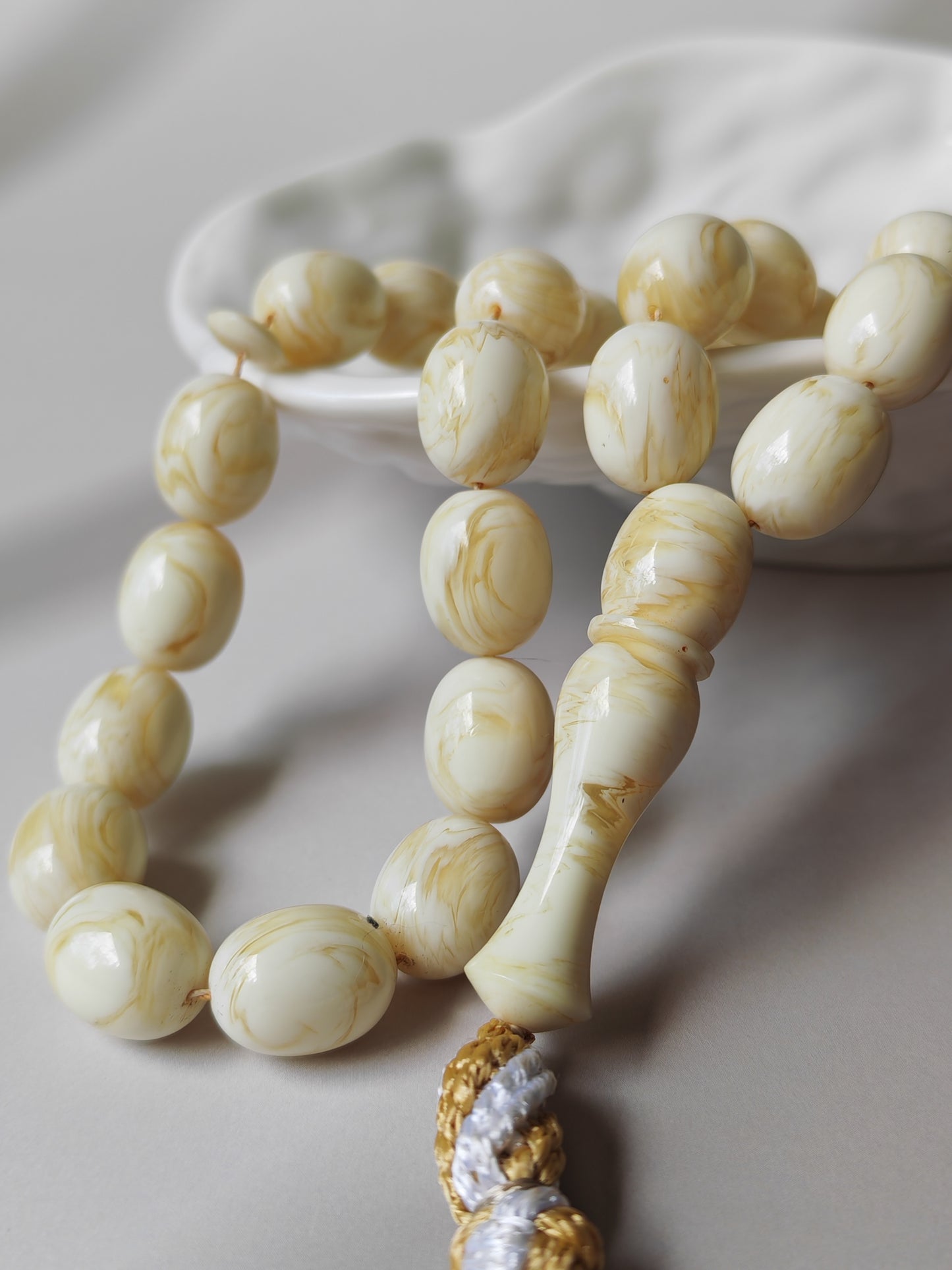 White French Galalith Rosary Tornado 33 Beads