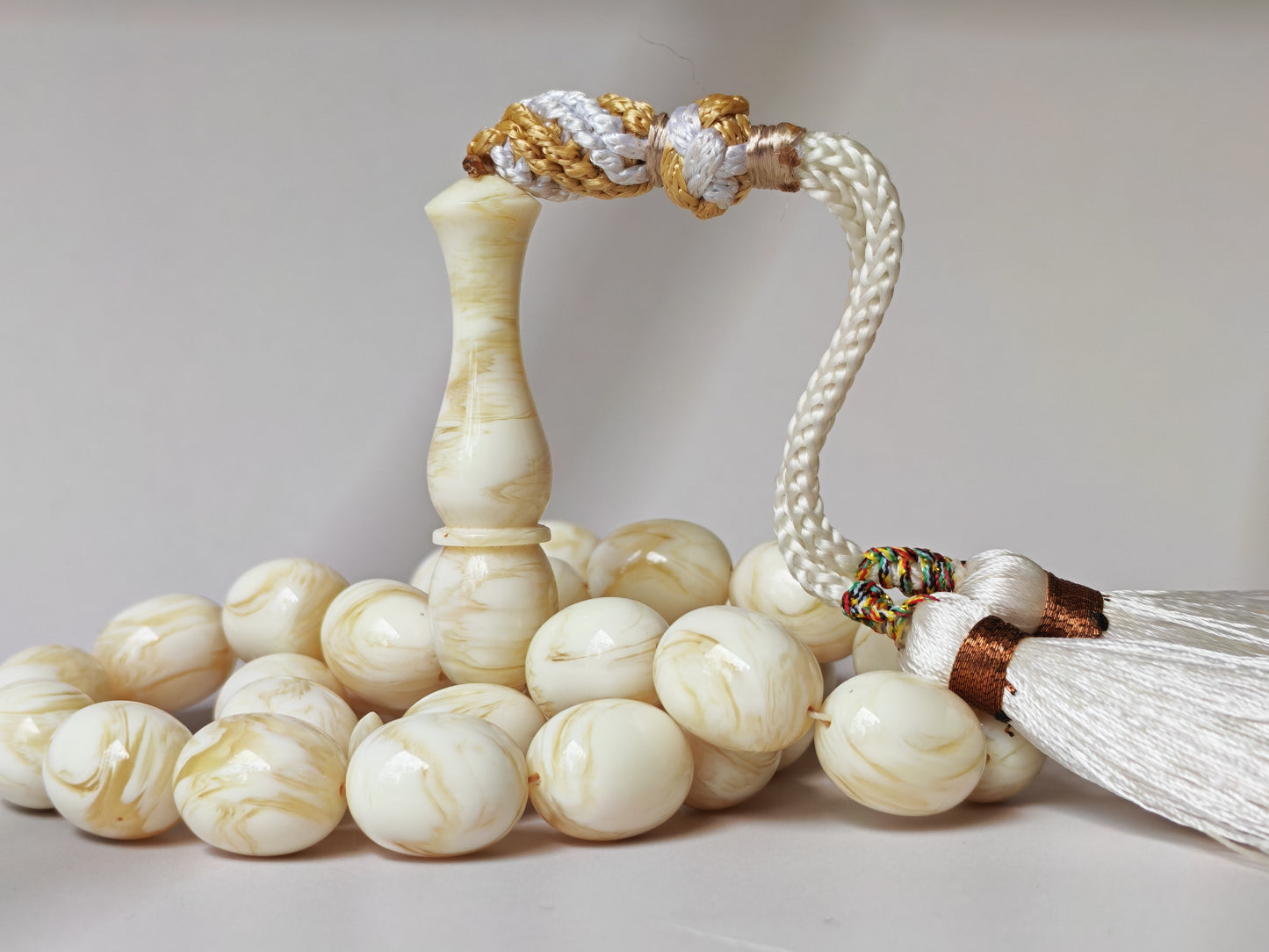 White French Galalith Rosary Tornado 33 Beads