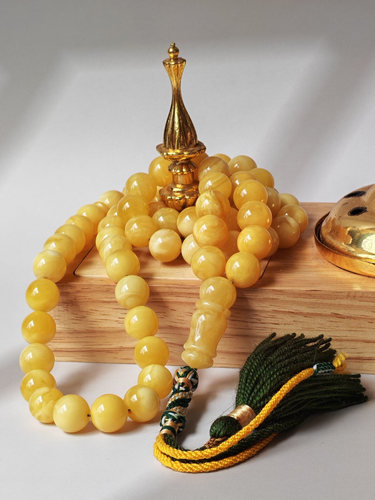 Large Natural Amber Tasbih with Multiple Color Patterns 82g 55 Beads