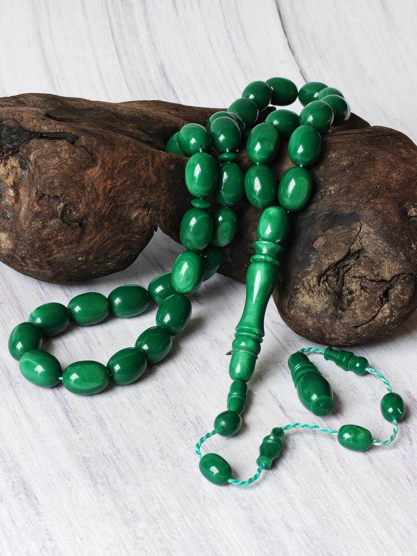 French Galalith Tasbih | 41 Beads | Dual-Tone Green | Egyptian Craft