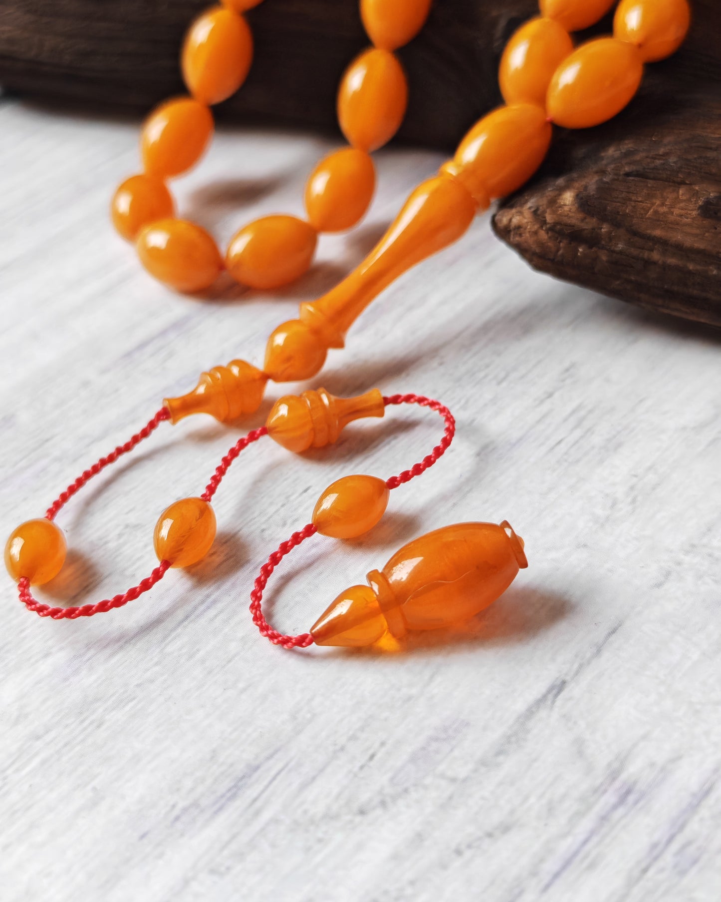 German Bakelite Tasbih by Muhammad Ozgan – 45 Olive-Shaped Beads | Lightweight | CarvaCraft Material | Turkish Craft