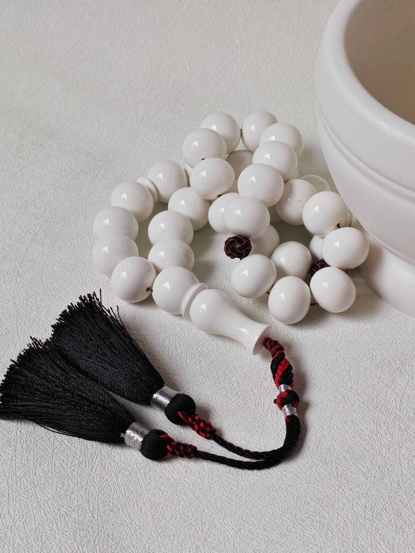 Rare White French Galalith Misbah – 33 Donut Beads
