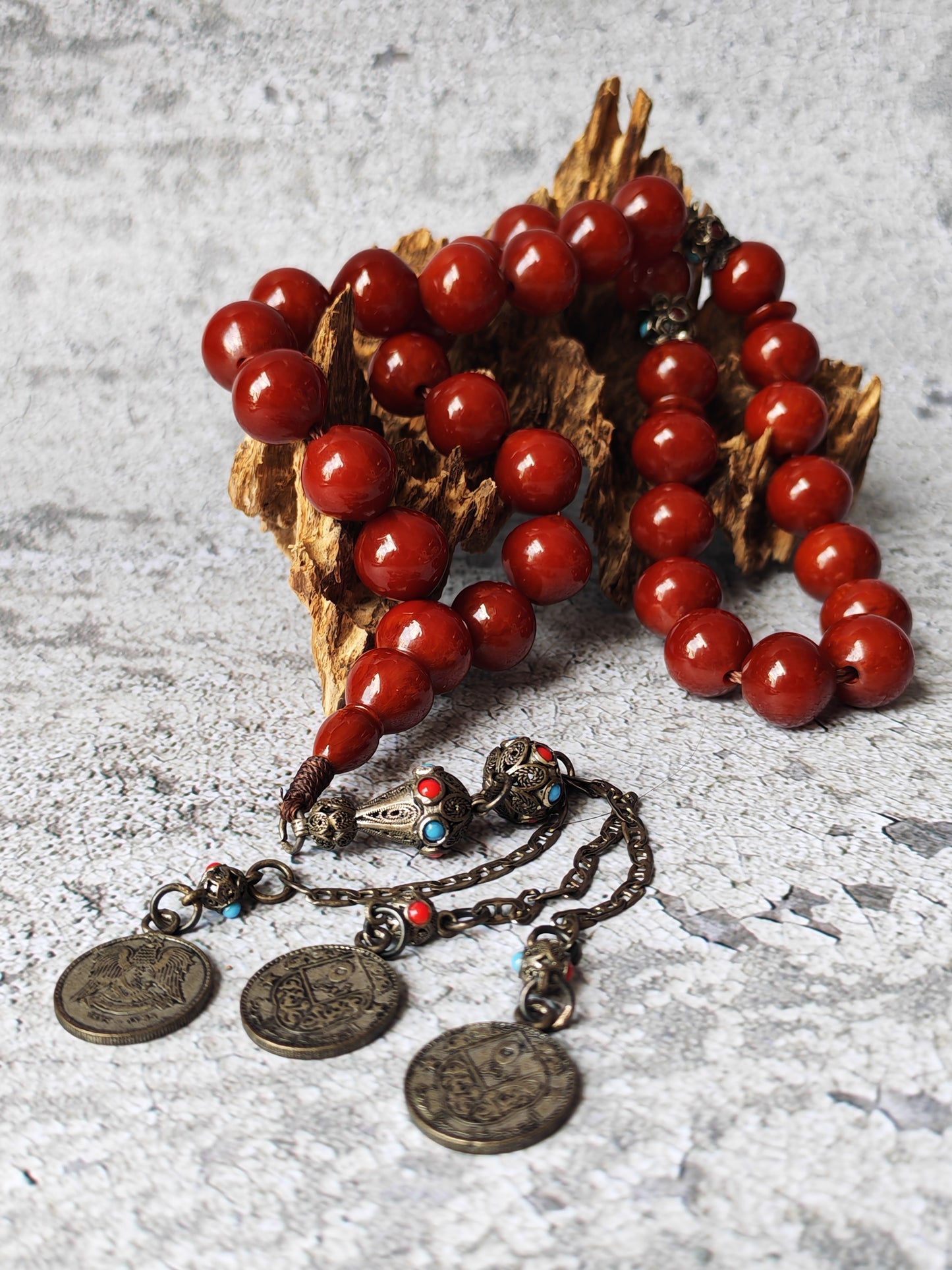 Antique European Bakelite Rosary | Two-Piece Imam | Dark Brown | 90 g | 33 Beads