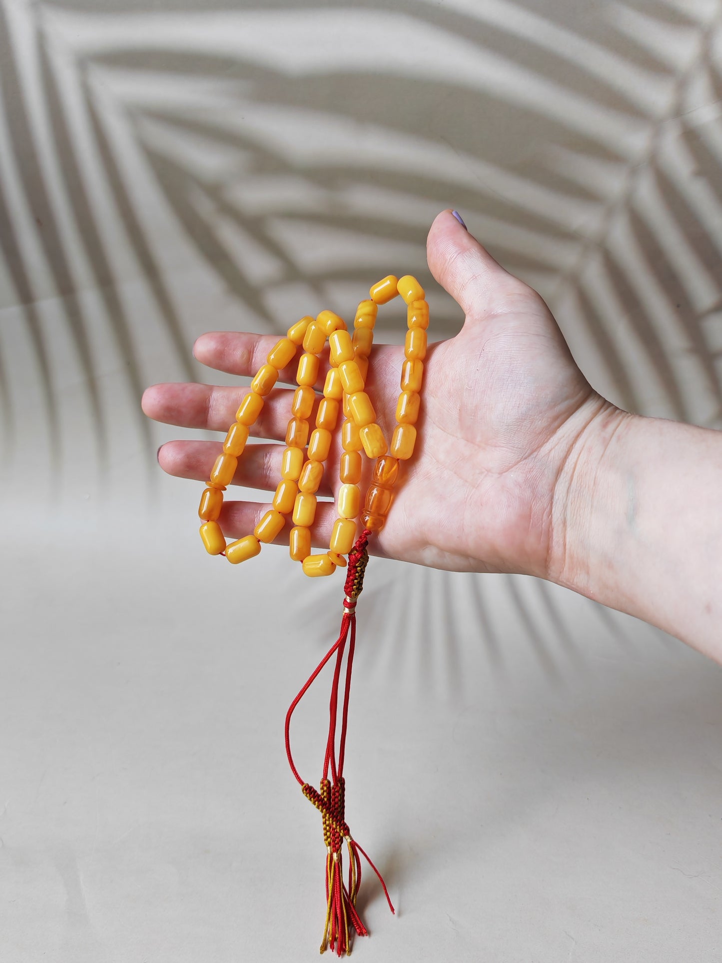 Small Aged Butterscotch & Honey Amber Rosary – 45 Barrel Shape Beads