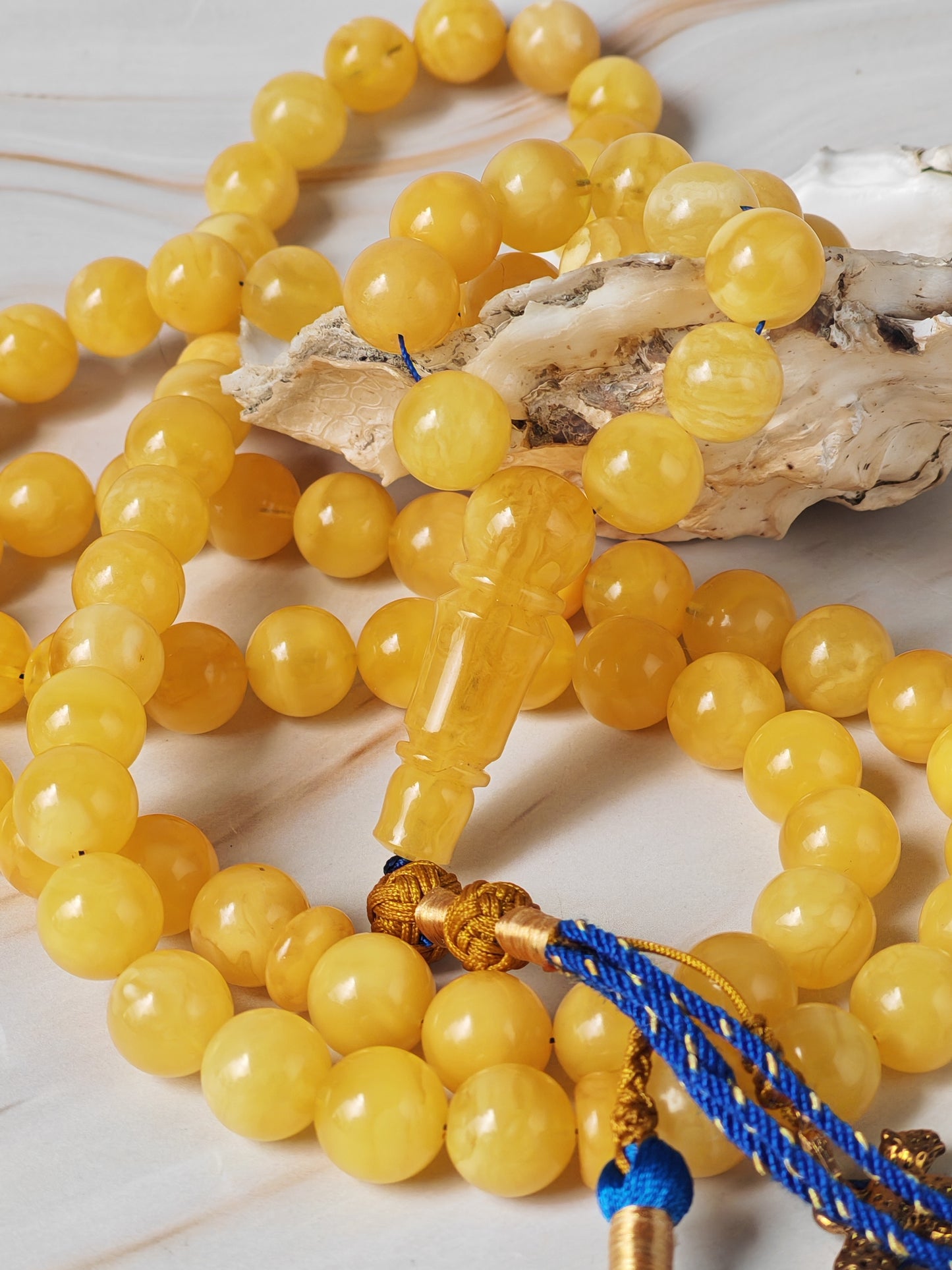 Butterscotch Honey Amber Misbah 99 Beads – 11mm Round Beads, Ultra Long