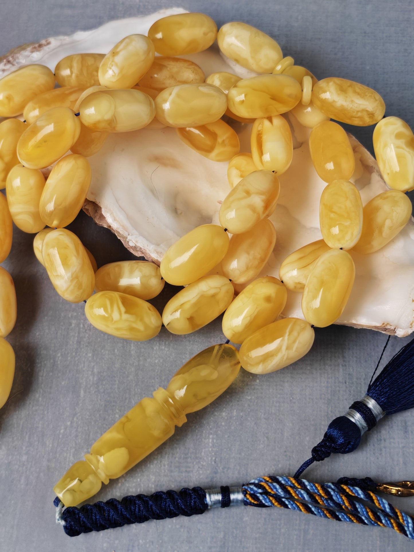 Premium Amber Tasbih 47 Beads – Long Capsule Shape, Triple Super Quality, 59.3g