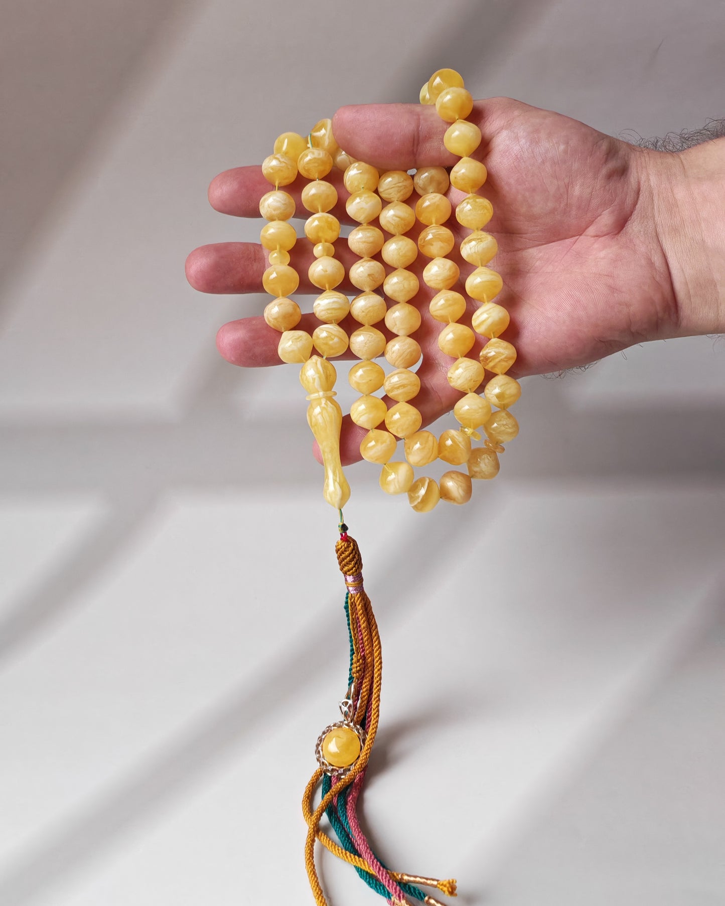 Rare Istanbul-Shape Amber Tasbih 64 Beads – Half Half & Tiger Beads Pattern, Tiger Imam, Premium Collector Grade - 79 g Statement Piece