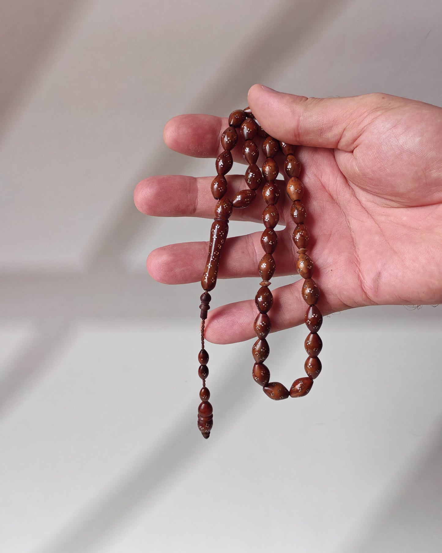 Antique Kokka Seed Tasbih – 33 Hand-Engraved Silver Olive Beads, Lightweight Daily Use