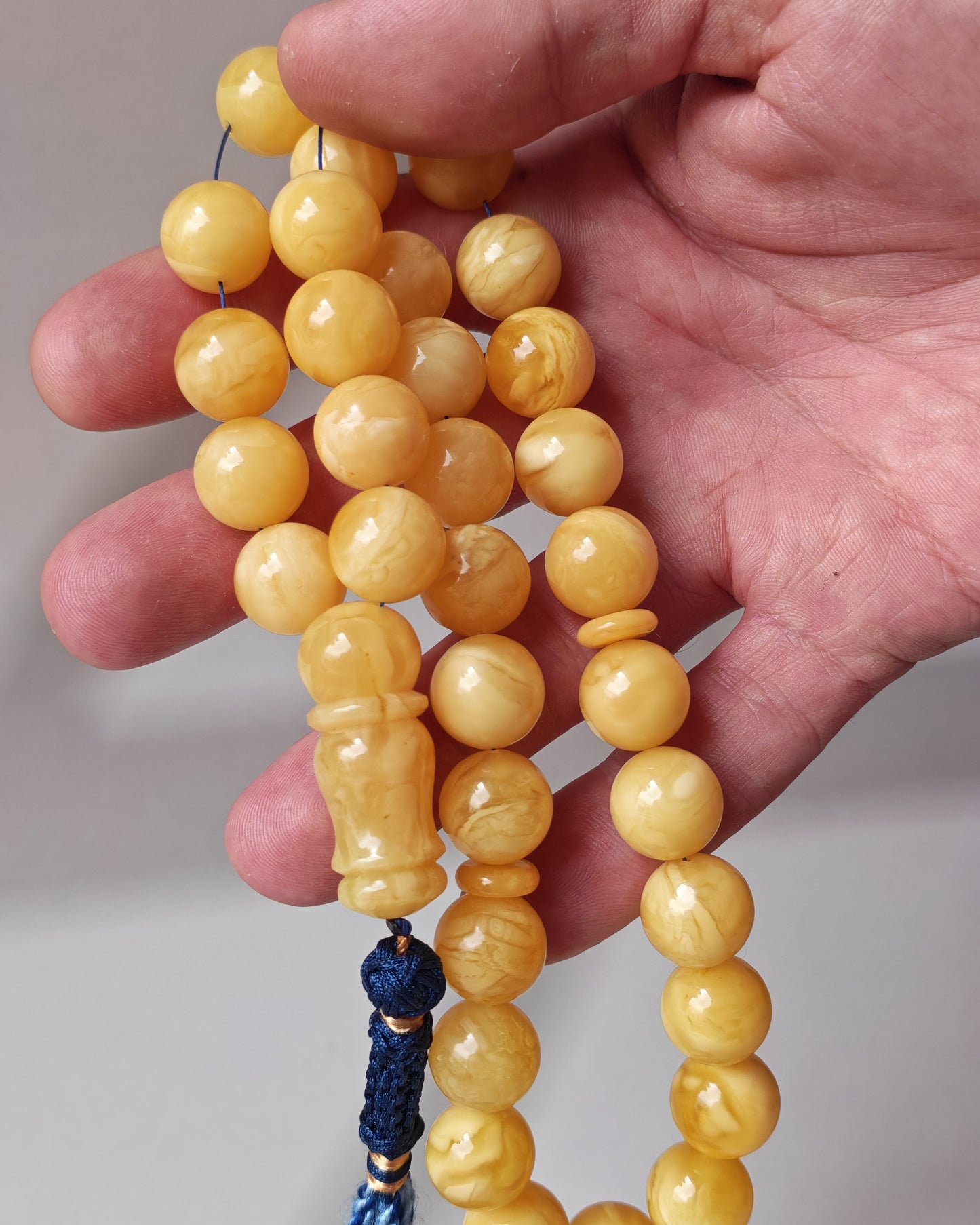Premium Amber Tasbih 33 Beads – Light Butterscotch & Tiger Pattern, Large 13.5mm Beads, 51 g