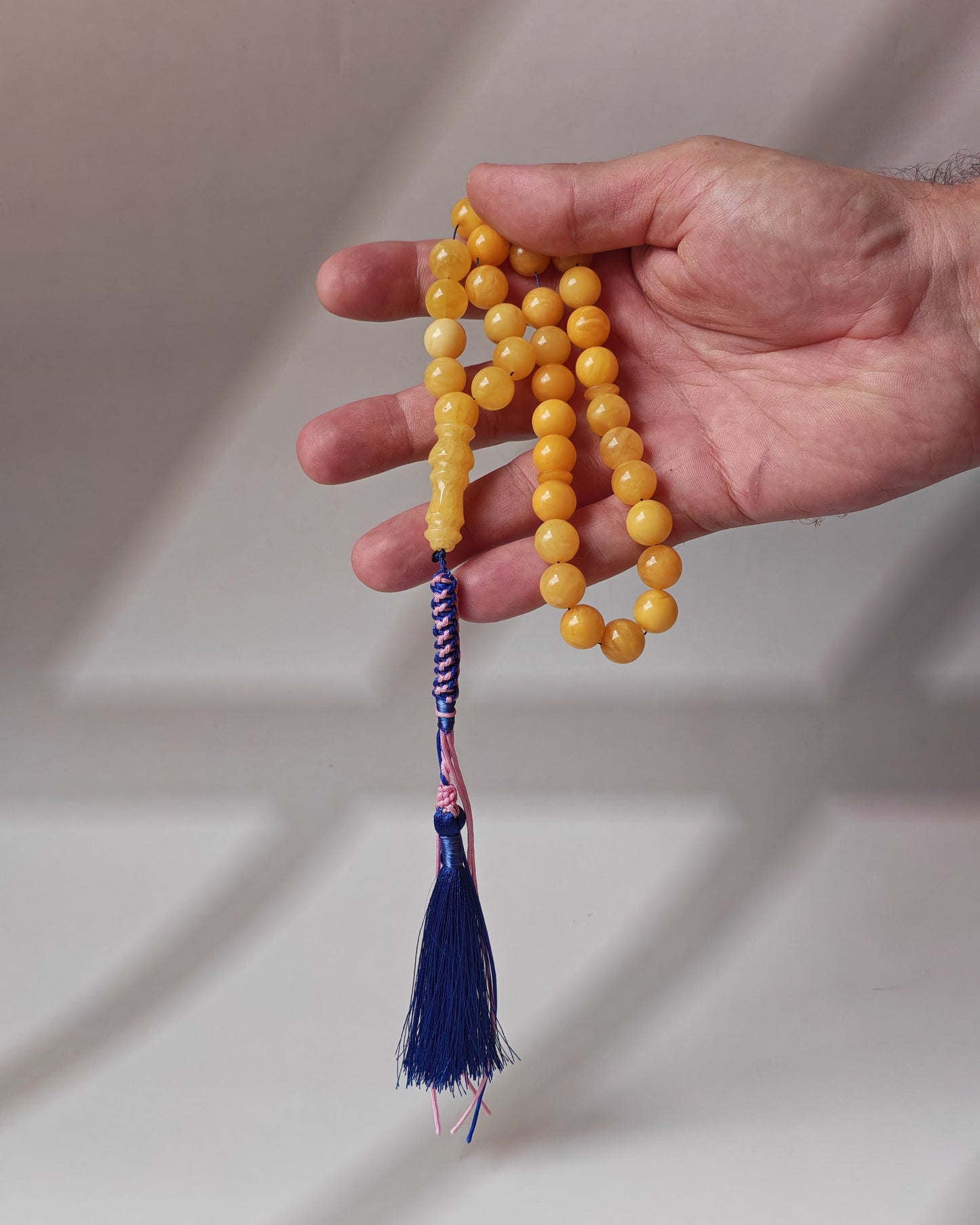 Aged Amber Misbah 33 Beads – 11mm Round, Lightweight Daily Tasbih with Unique Imam