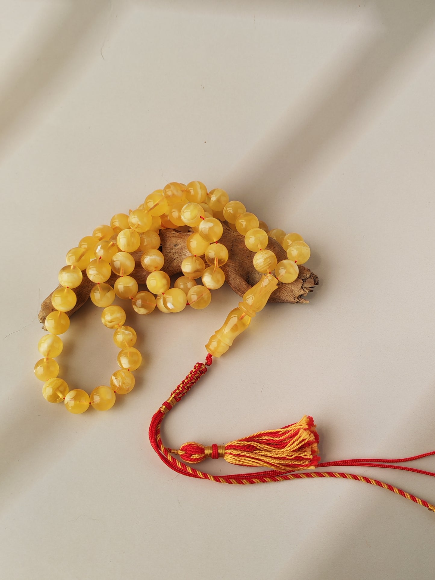 Cloudy Half-Half Baltic Amber Misbah | 66 Beads | Natural Inclusions | Unique Imami