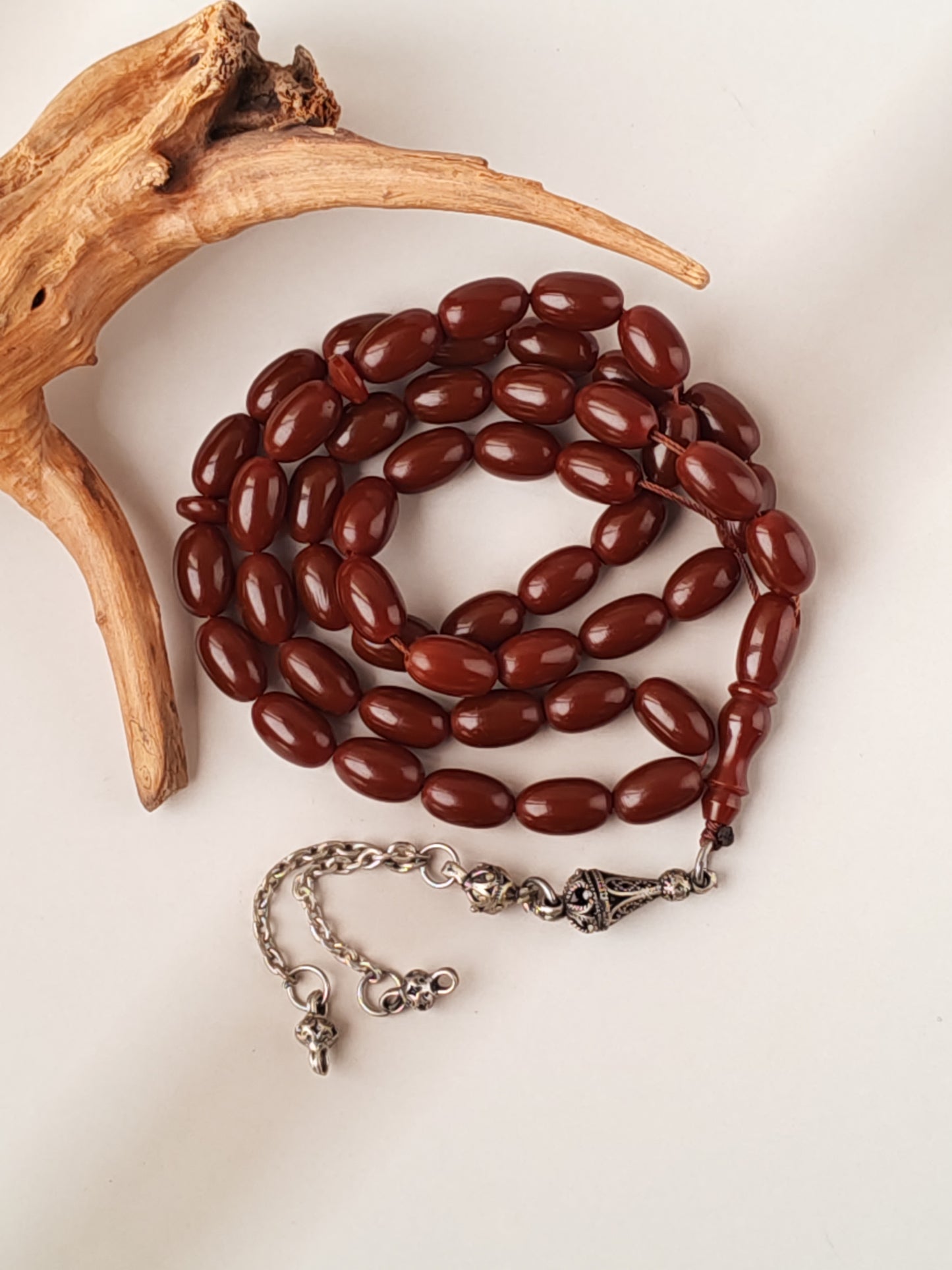 Dark Brown German Bakelite Tasbih | 49 Olive Beads | Antique Egyptian Craft | 30.7g