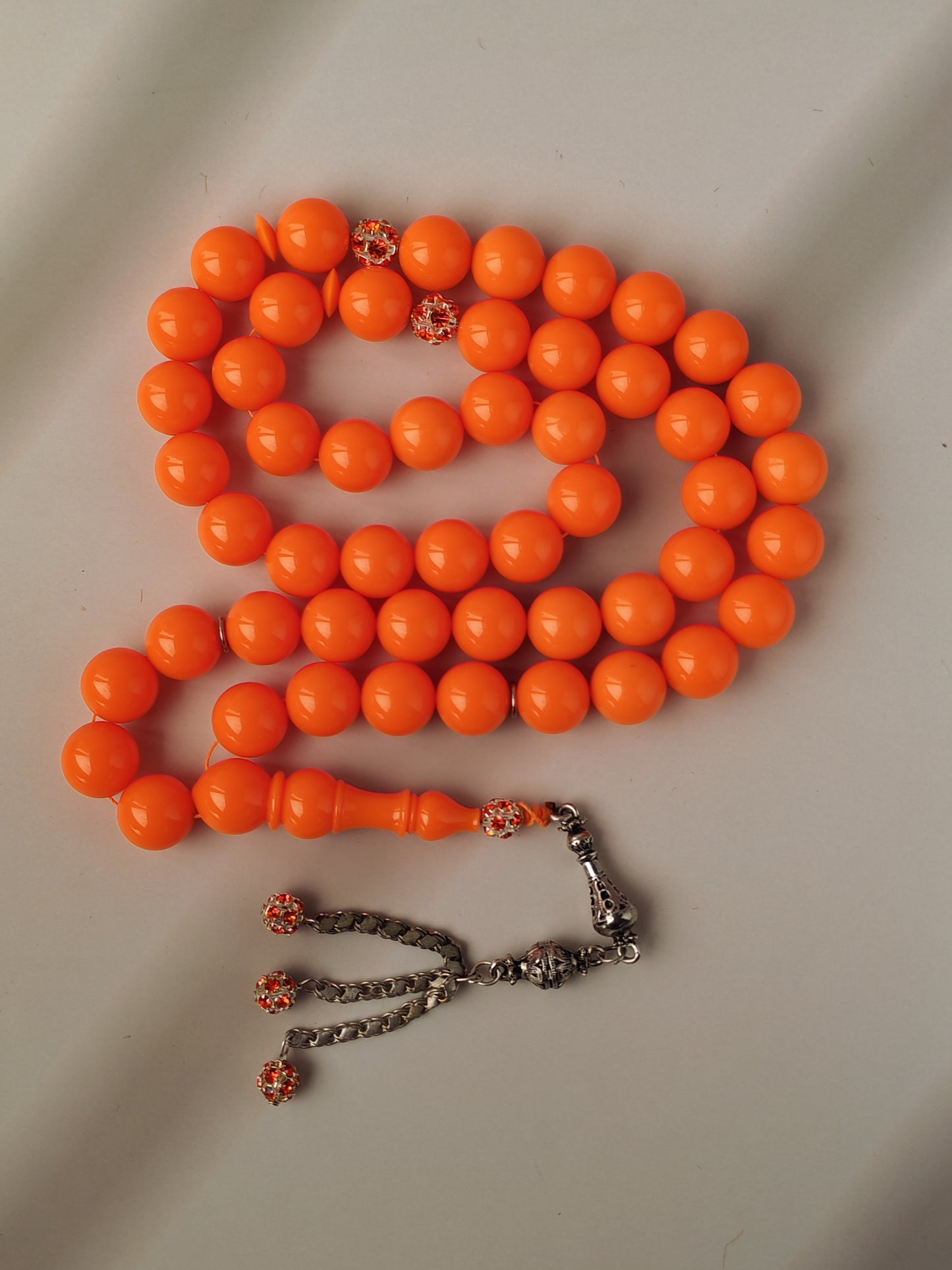 Neon Orange American Bakelite Tasbih | 51 Round Beads | 15.2mm Jumbo | Bowling Ball Origin | 139.3g