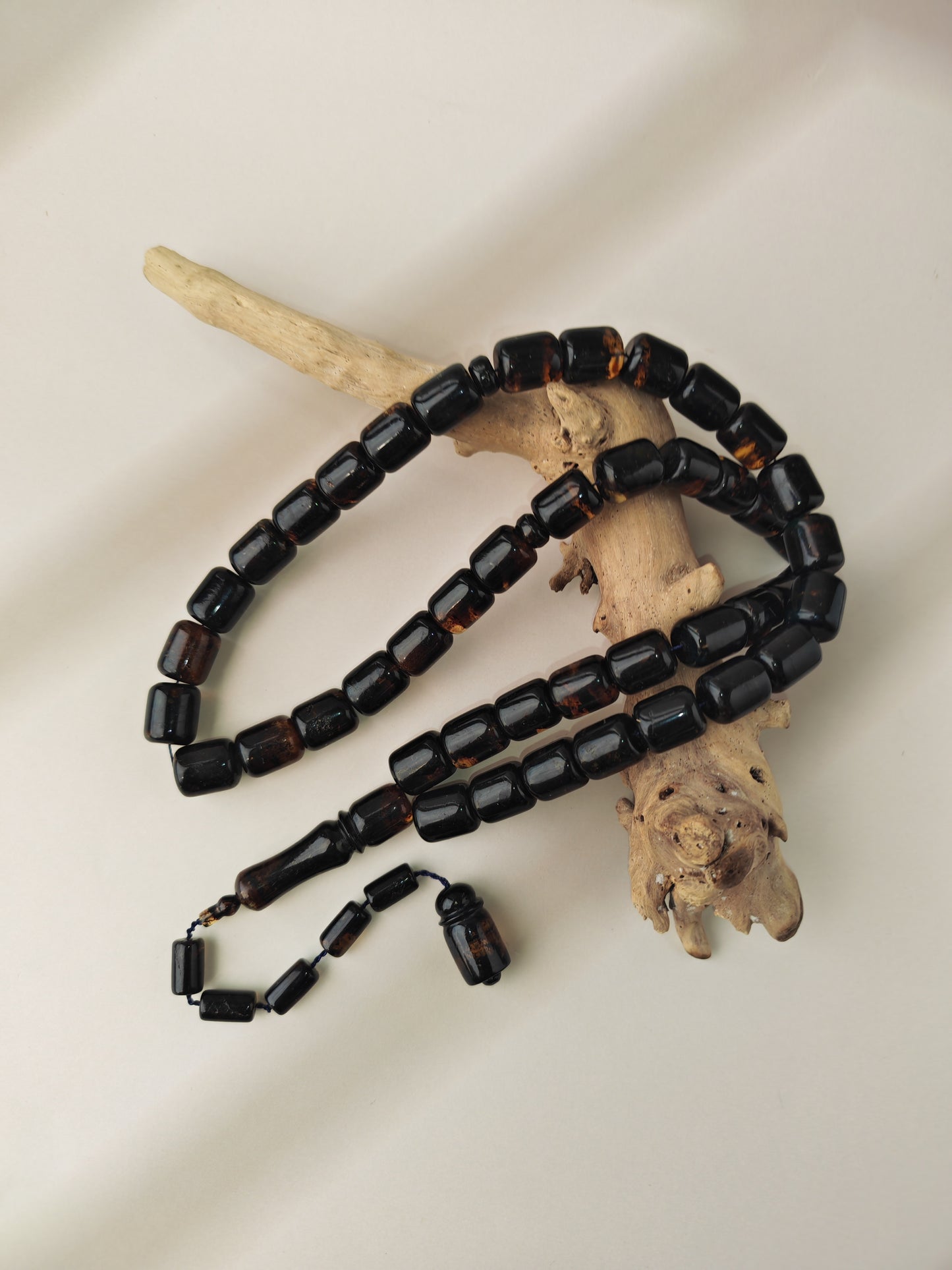 Dominican Blue Amber Tasbih | 45 Barrel Beads | Amber Tassel | 68g