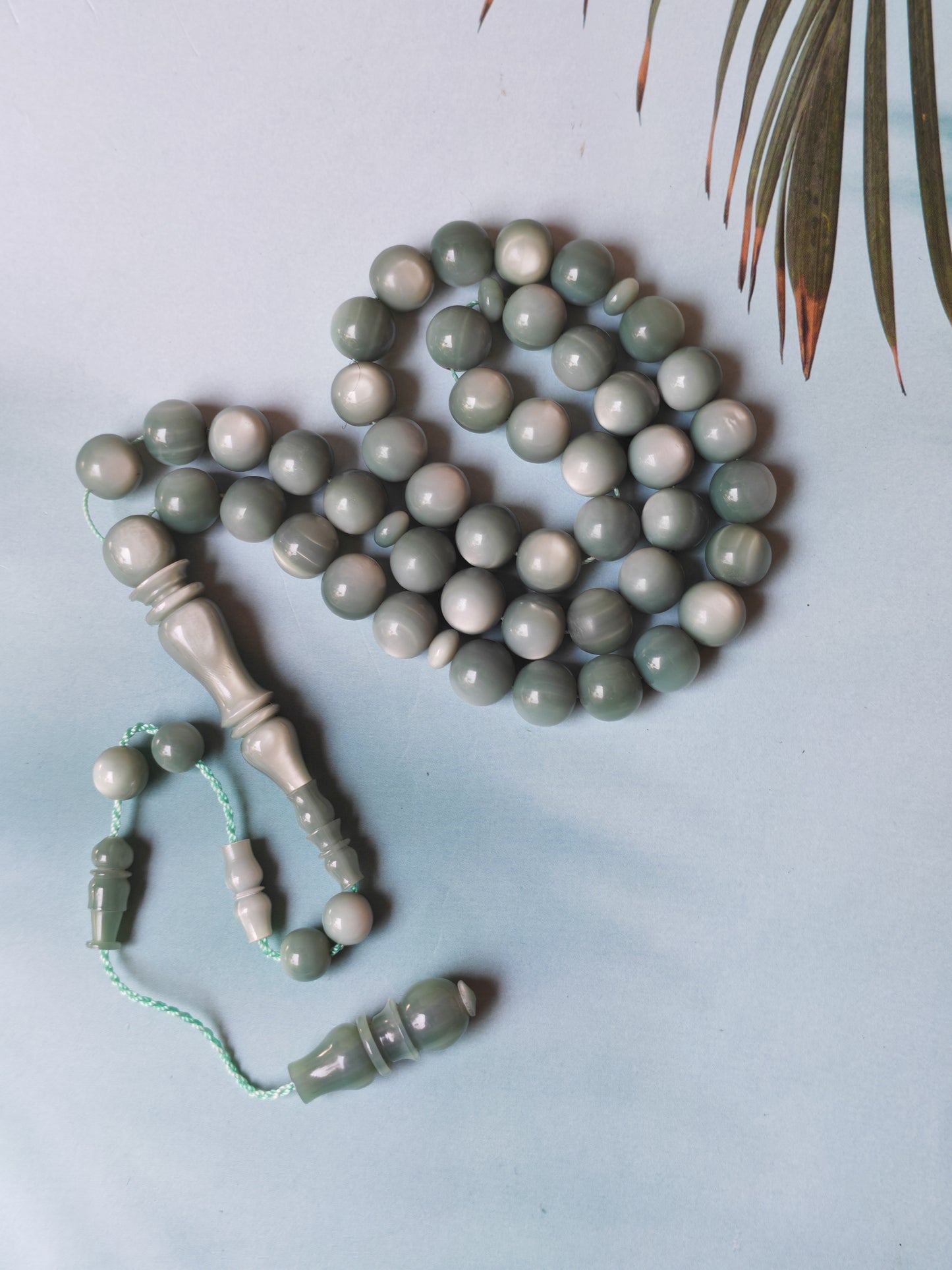 French Galalith Rosary – 45 Beads | Mint & Silver Tone