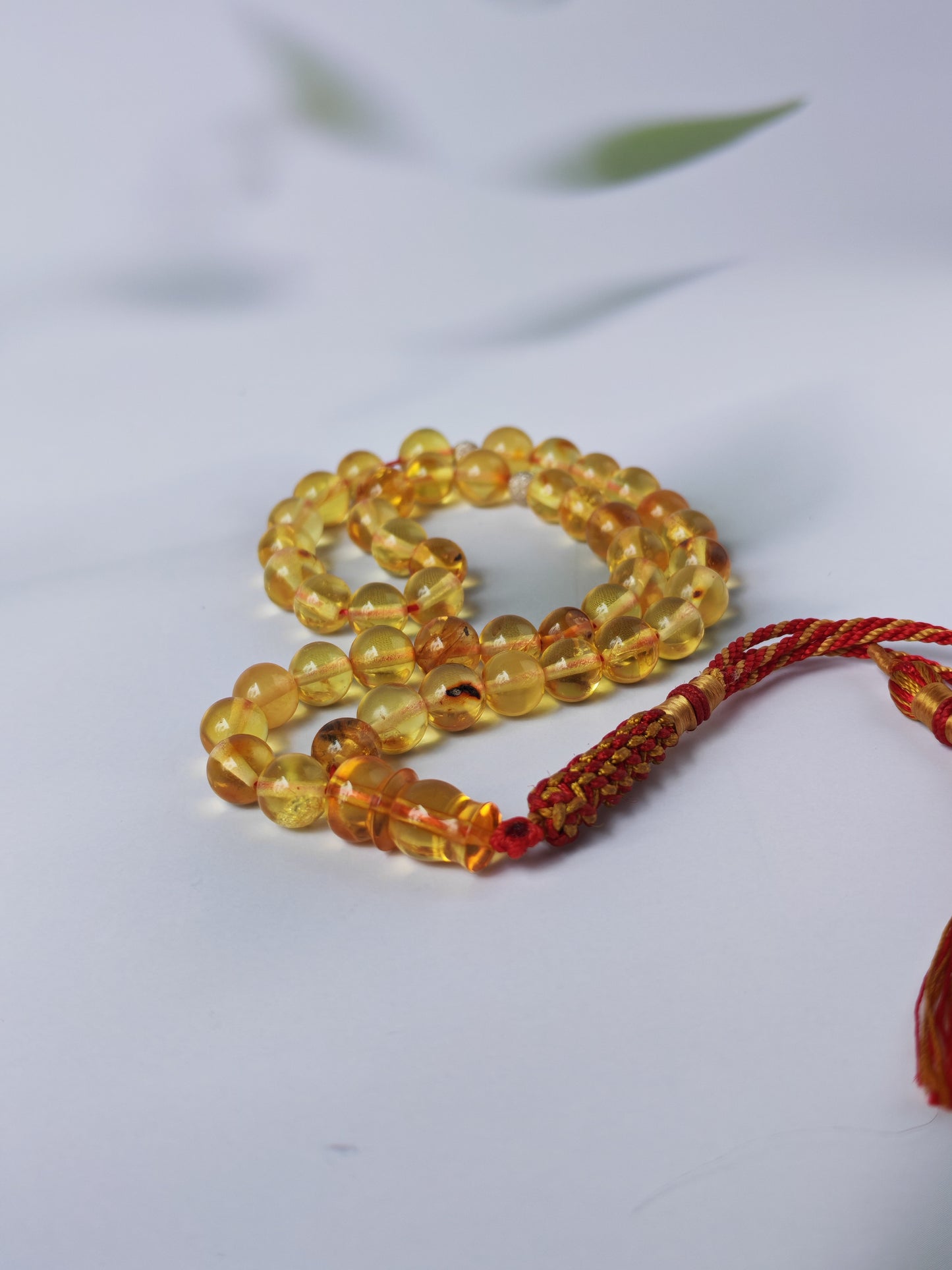 Natural Micro Citron Baltic Amber Rosary | 45 Round Beads | Silver Dividers | 9.5g