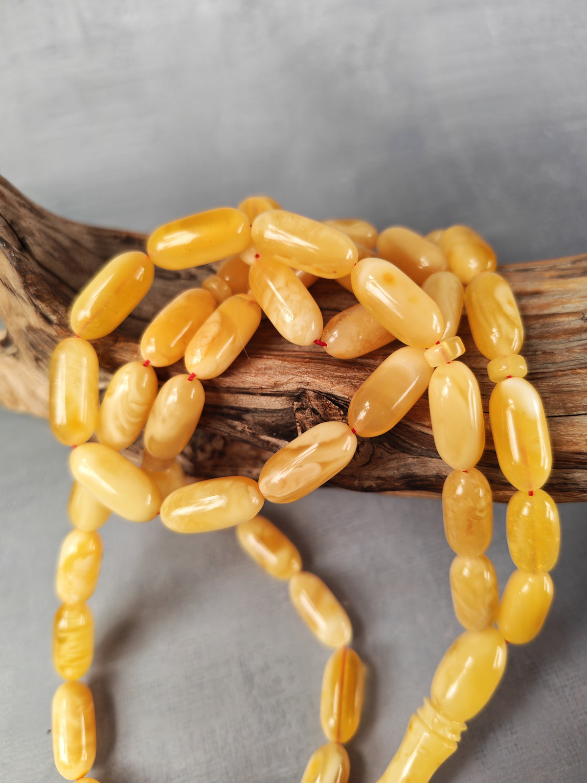 Milk & Honey Baltic Amber Rosary | 47 Capsule Beads | White Inclusions | 40.2g