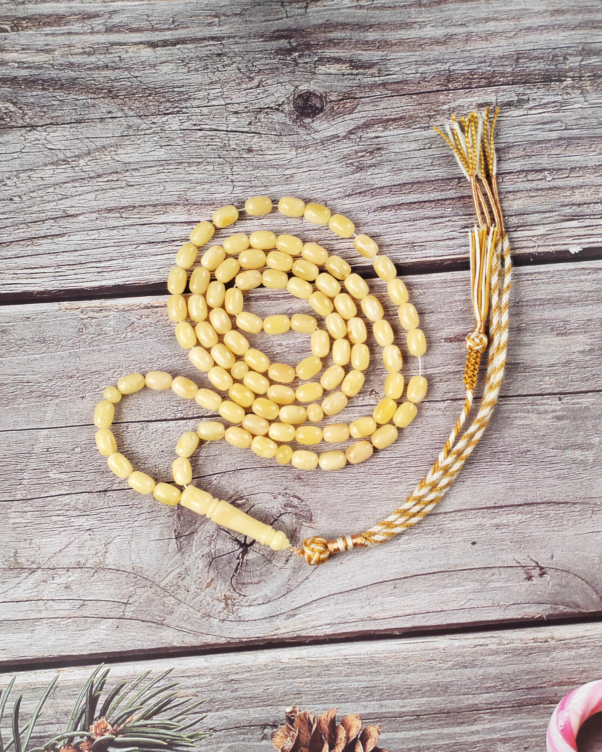Creamy Baltic Amber Misbah | 93 Micro Capsule Beads | 9 x 6.2mm | 21.8g