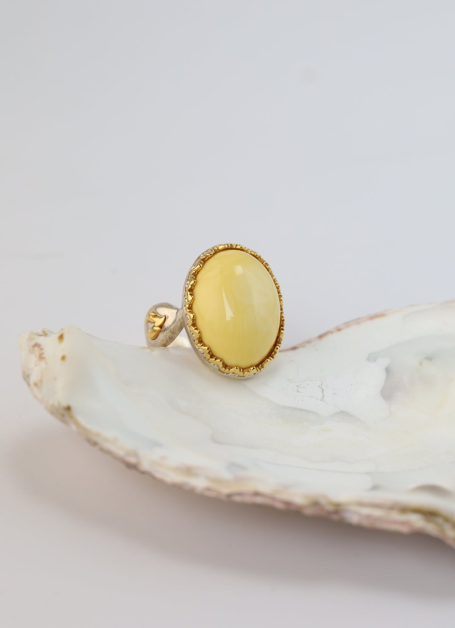Solid Matt Butterscotch Oval Amber Ring in Silver 925