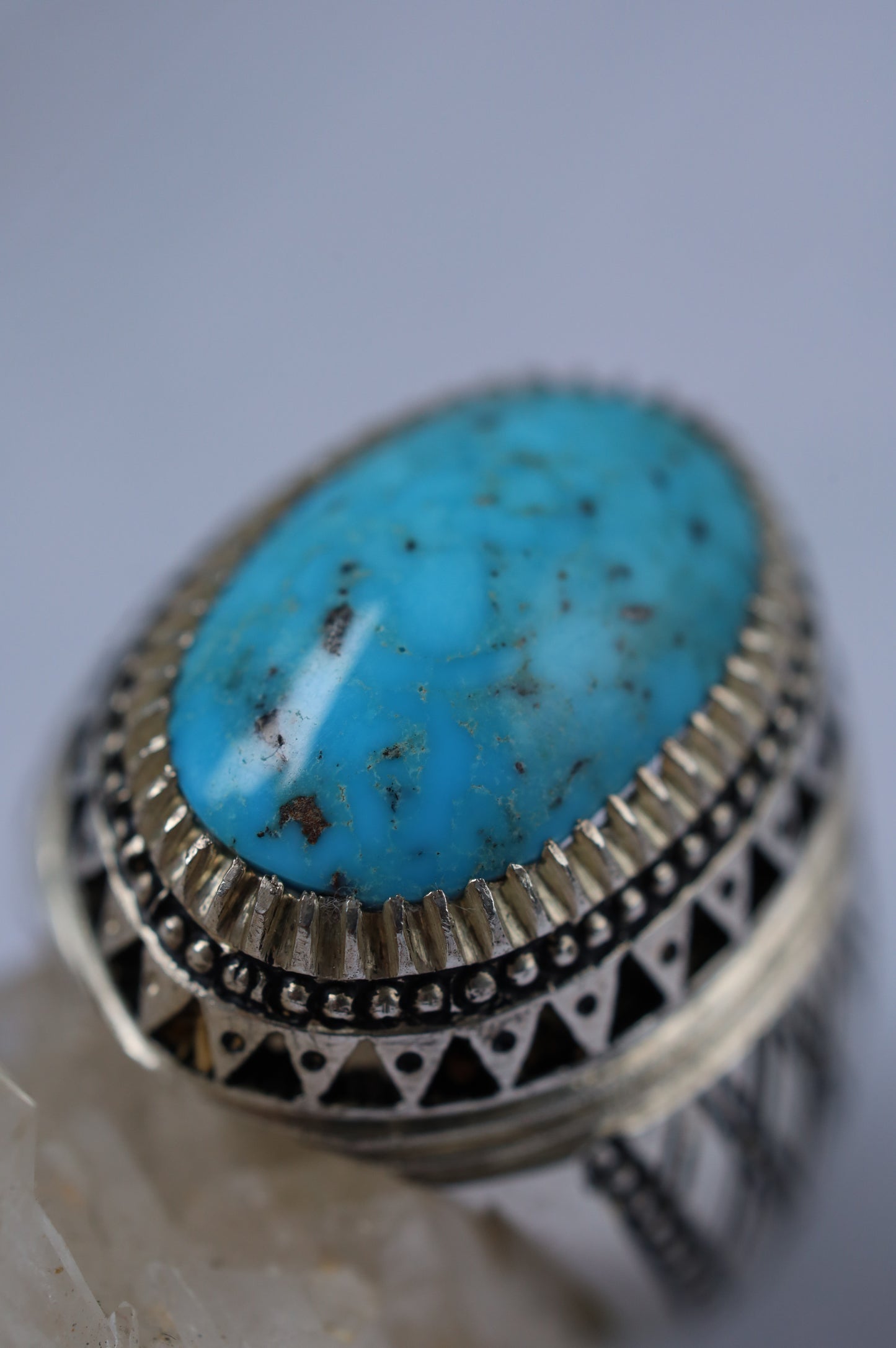 Large Persian Turquoise Ring in 925 silver – Neyshabur Stone | Handcrafted