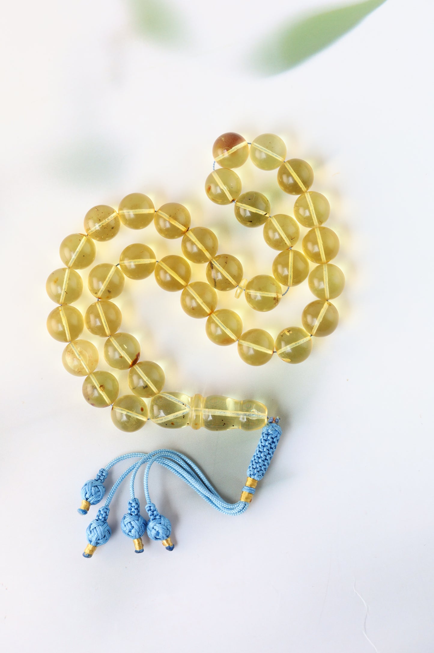 Natural Green Caribbean Amber Tasbih – 33 Beads (13.5mm)