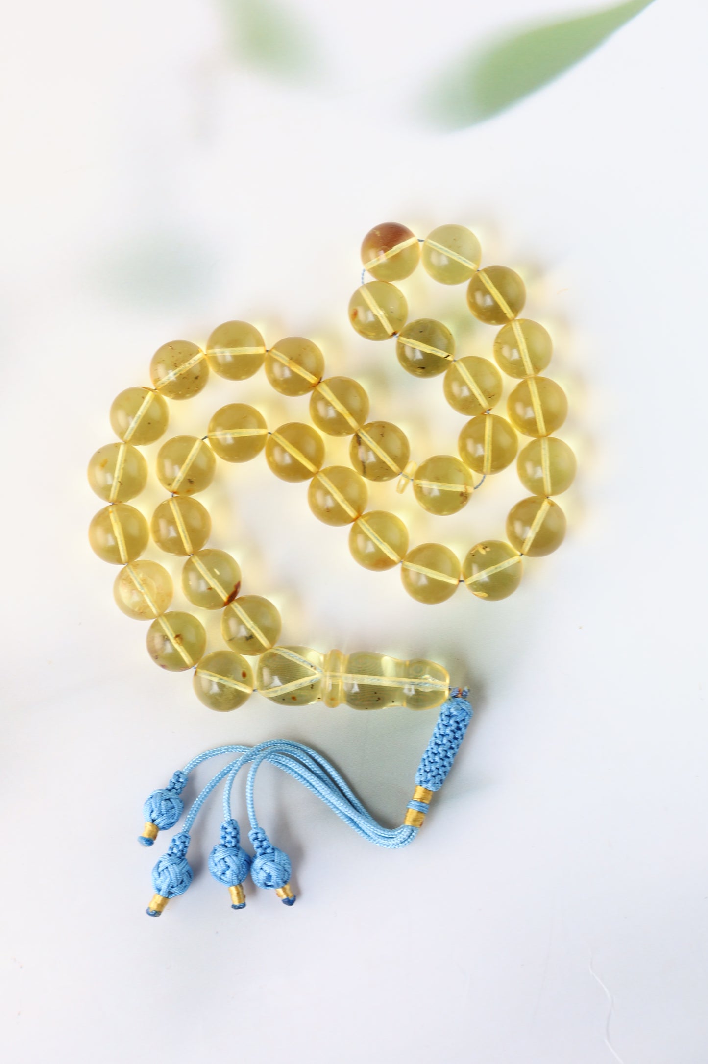 Natural Green Caribbean Amber Tasbih – 33 Beads (13.5mm)