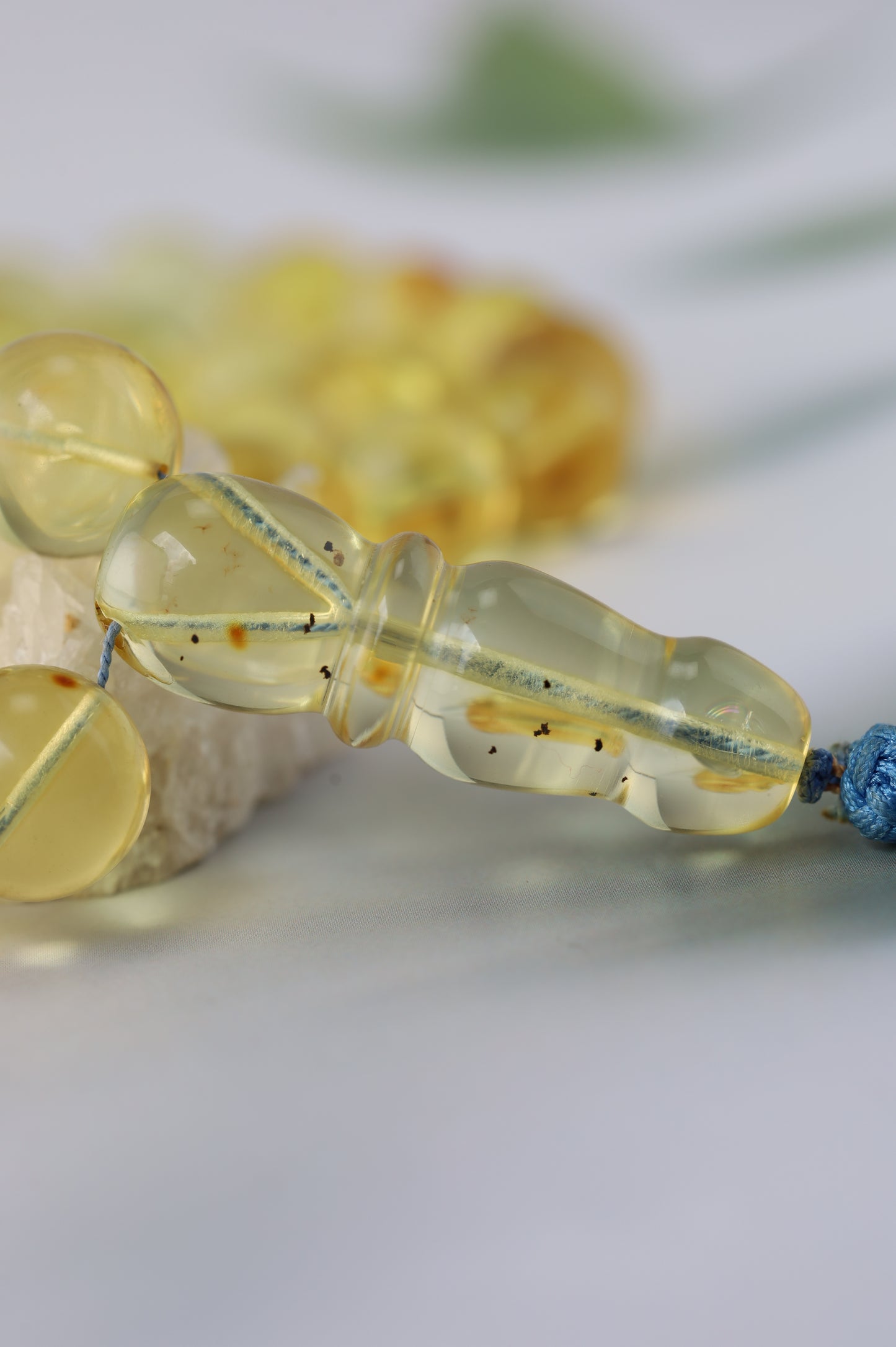 Natural Green Caribbean Amber Tasbih – 33 Beads (13.5mm)