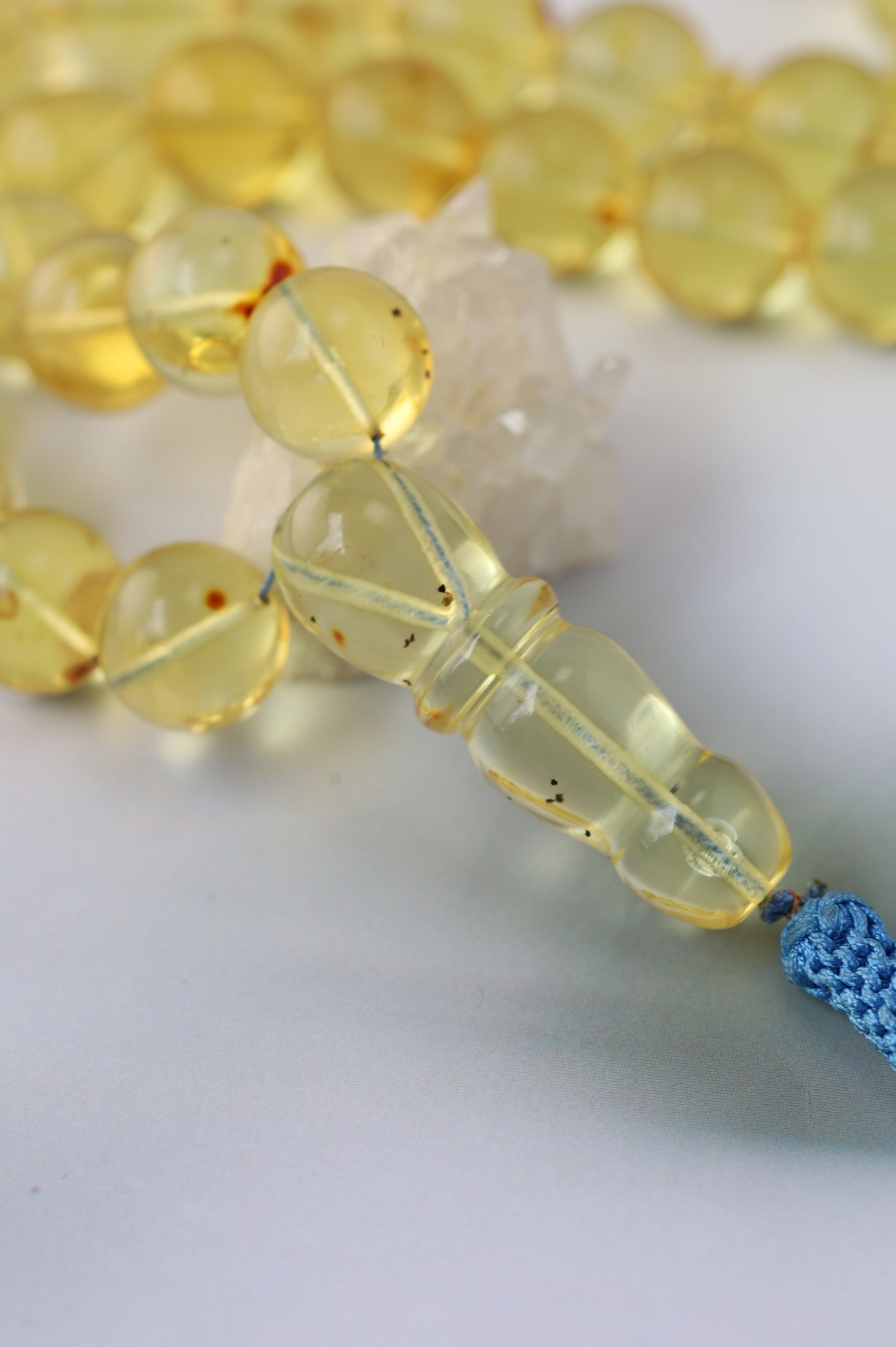 Natural Green Caribbean Amber Tasbih – 33 Beads (13.5mm)