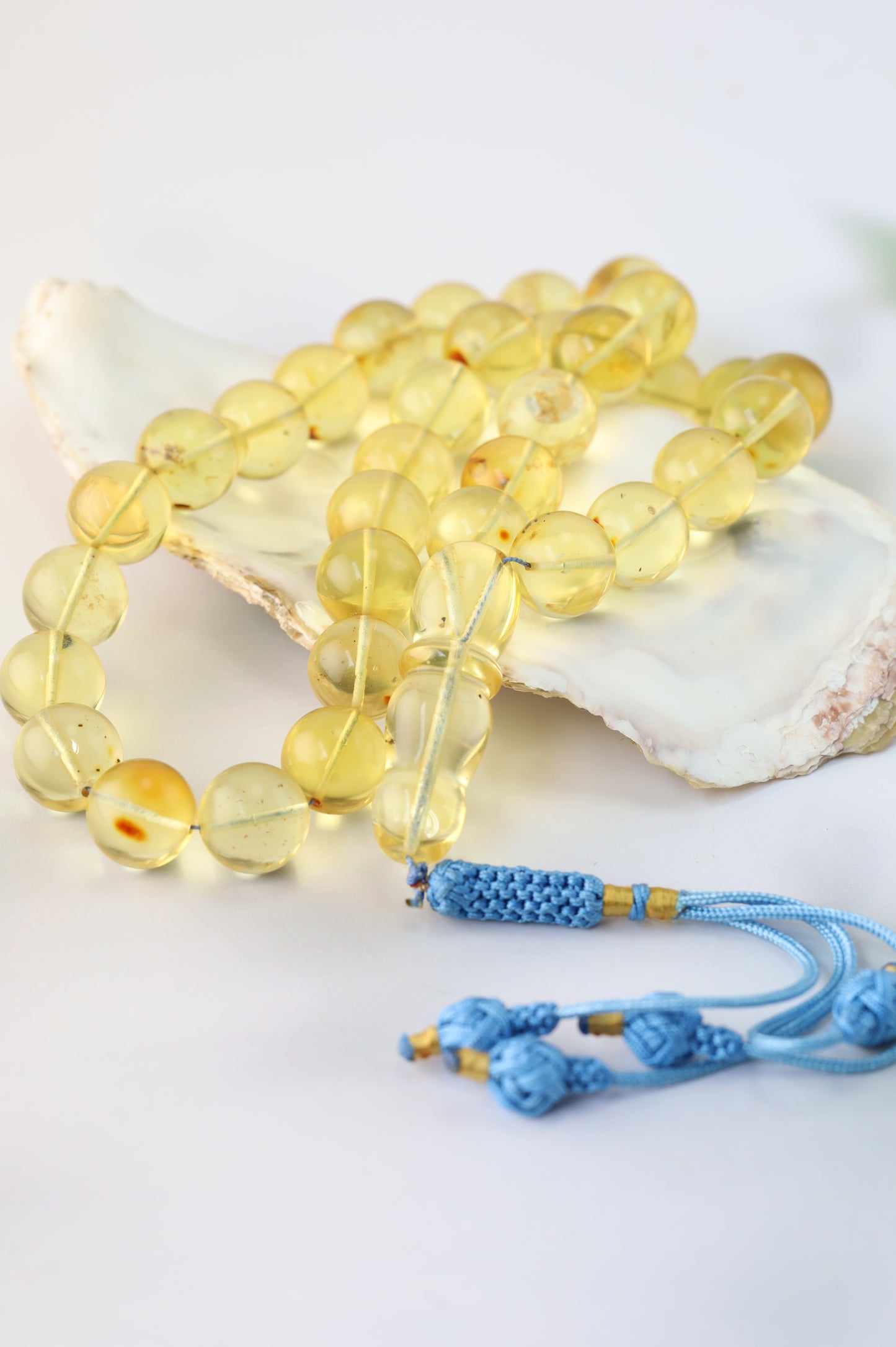 Natural Green Caribbean Amber Tasbih – 33 Beads (13.5mm)