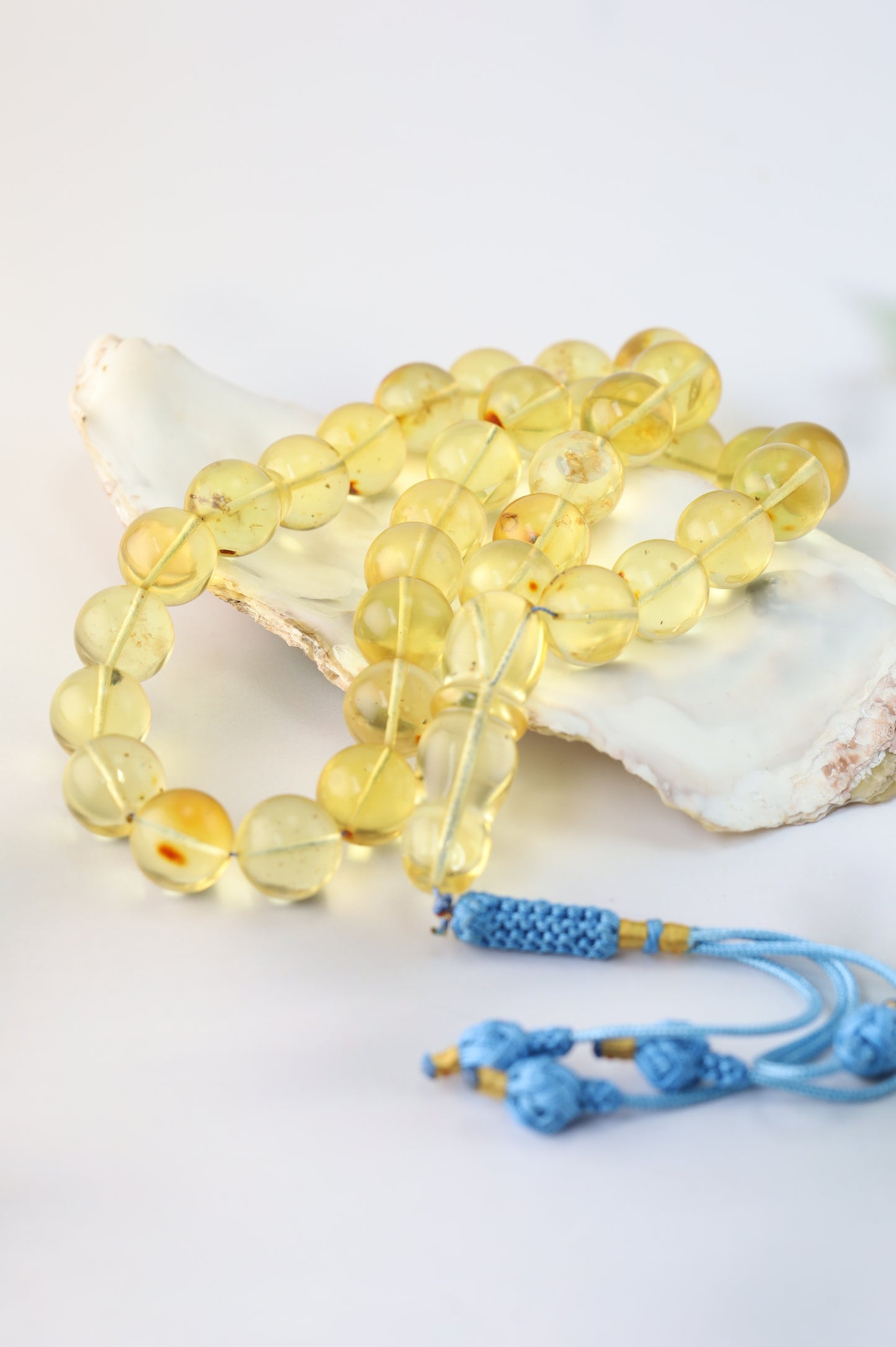 Natural Green Caribbean Amber Tasbih – 33 Beads (13.5mm)