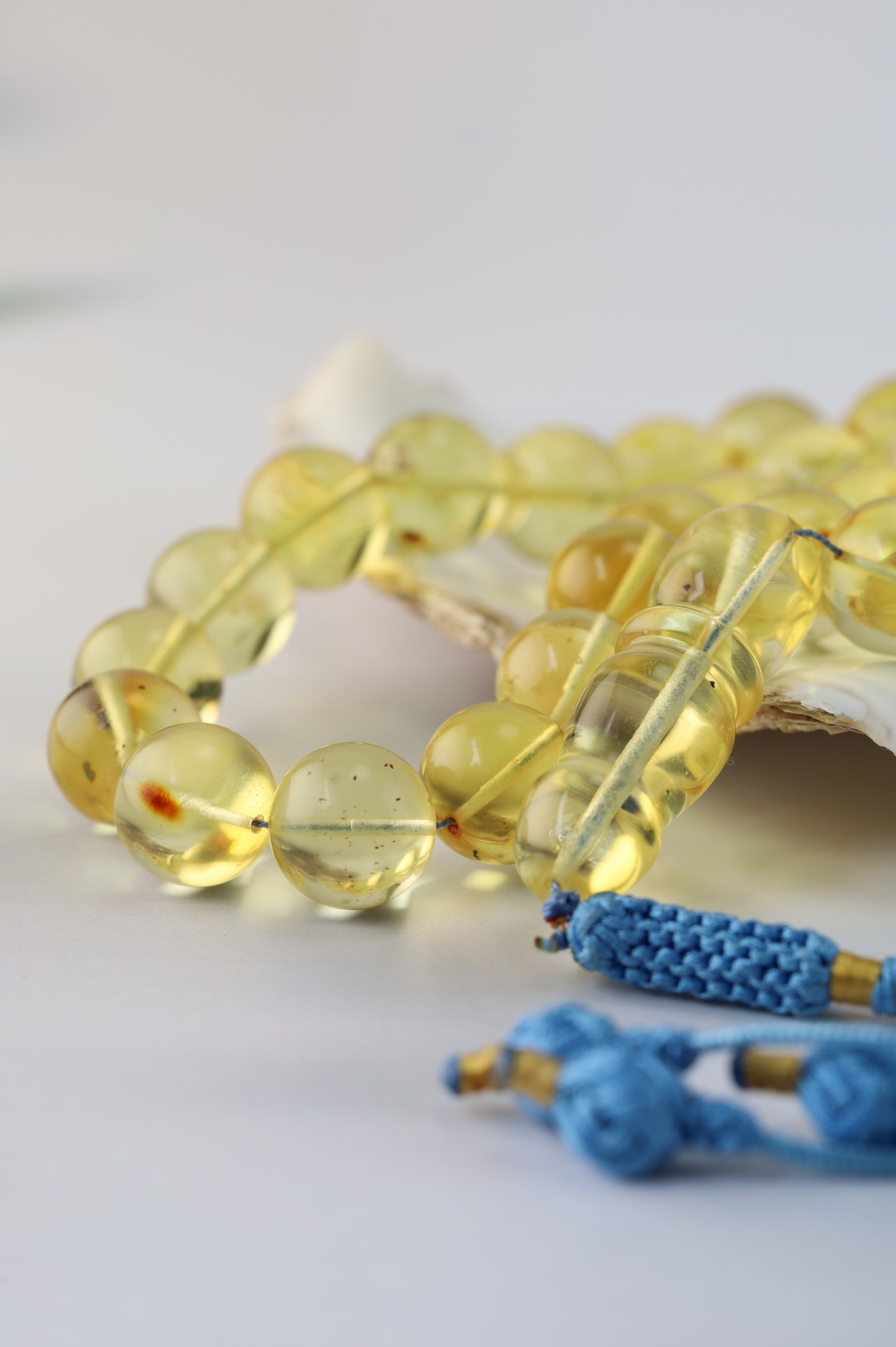 Natural Green Caribbean Amber Tasbih – 33 Beads (13.5mm)
