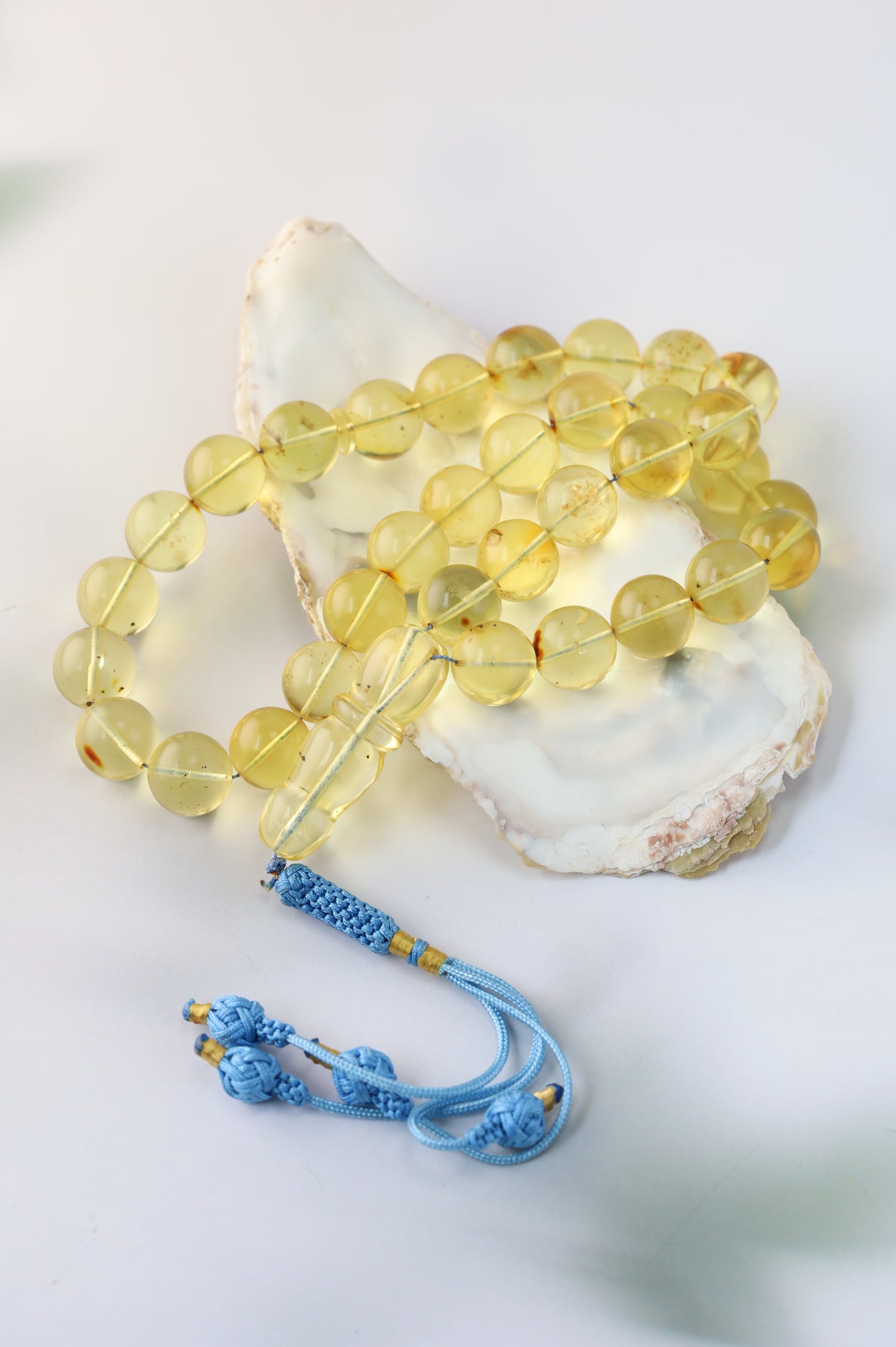 Natural Green Caribbean Amber Tasbih – 33 Beads (13.5mm)