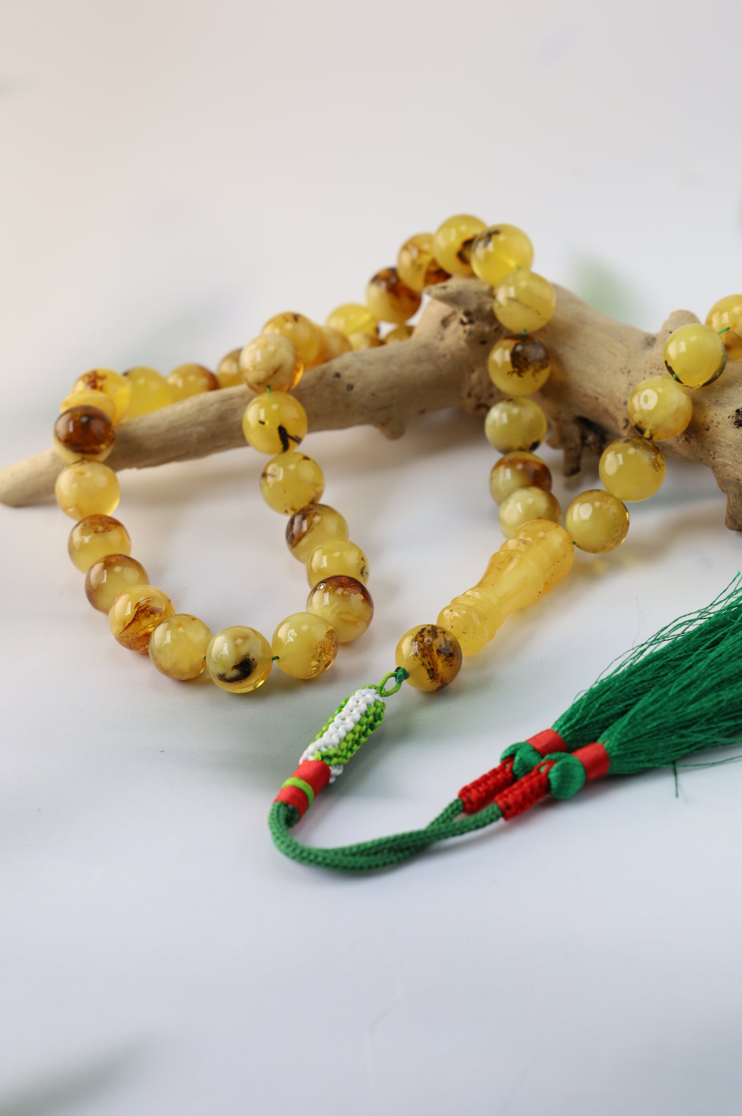 Natural Raw Amber Misbah with Debris – 45 Beads + 1 Spare