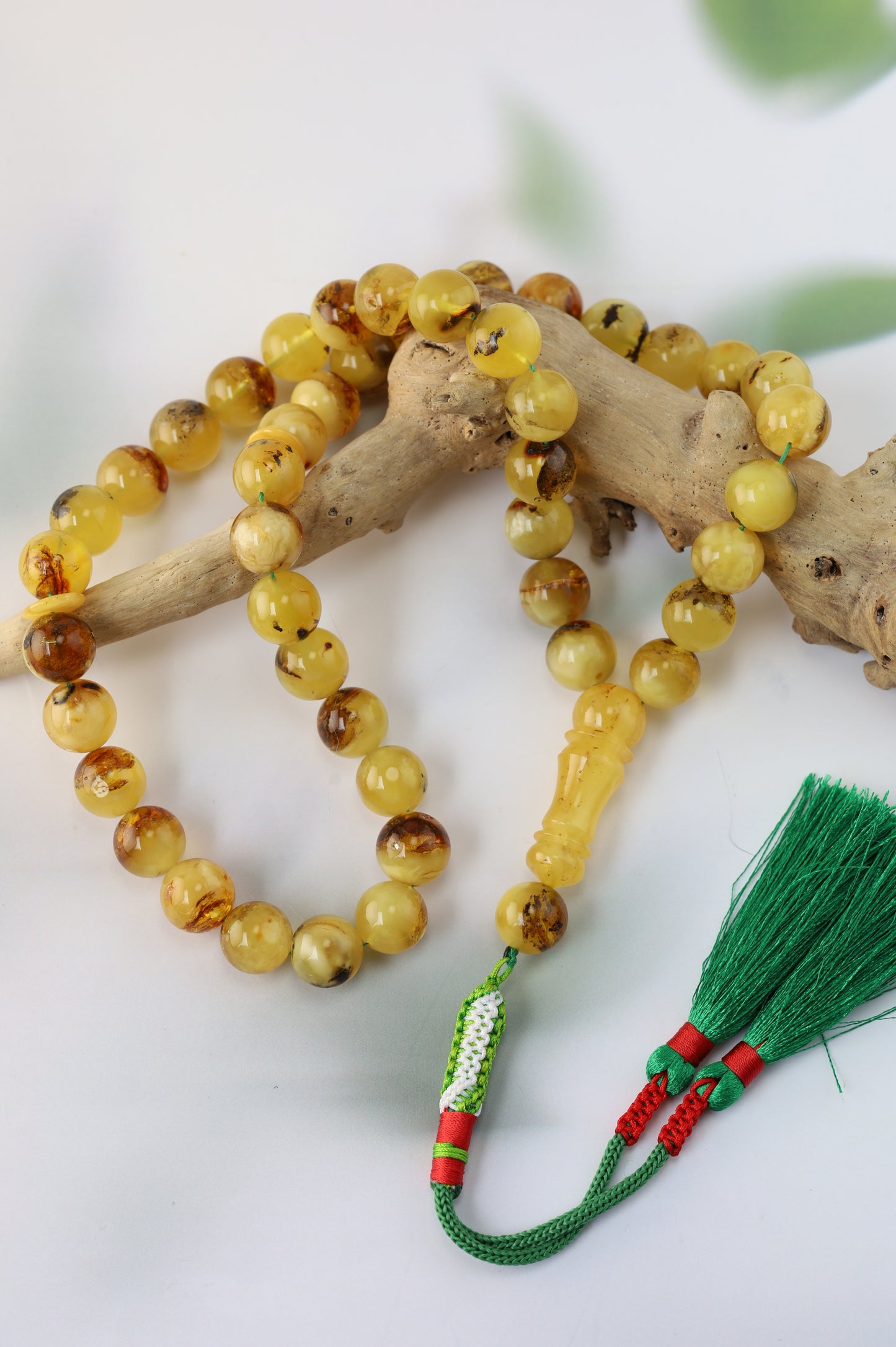 Natural Raw Amber Misbah with Debris – 45 Beads + 1 Spare